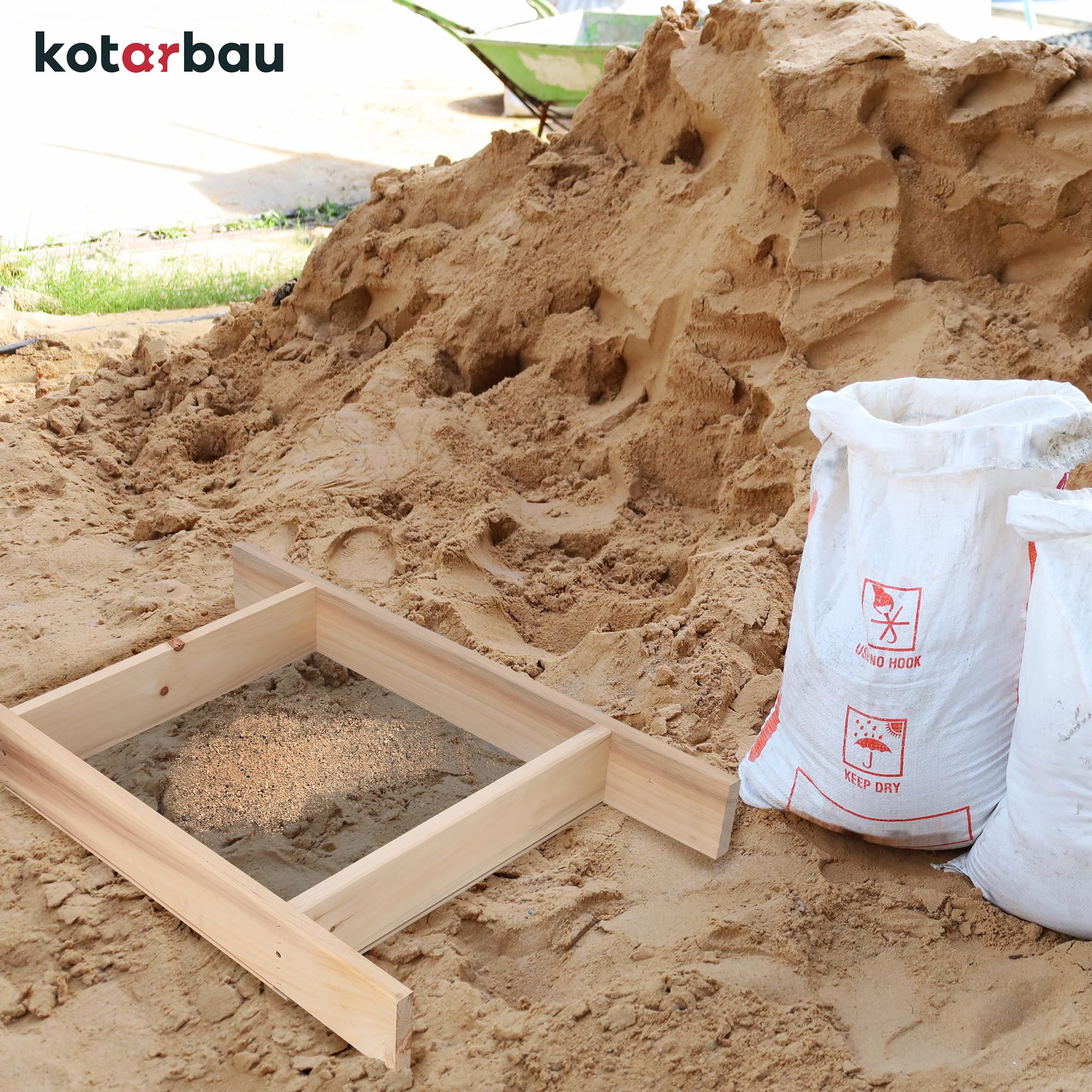 KOTARBAU® Cribas de Arena - Cedazo Arena - 2 x 2 mm - Tamizador Tierra - Acero y Madera - 80x50 cm - Negro Natural - Criba de Paso - Robusto Cedazo para Tierra