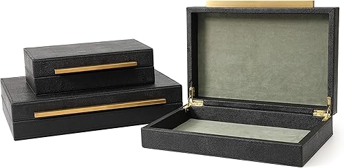 Miniatura 5 de Kingflux - Juego de 3 cajas decorativas de cuero sintético negro Shagreen, cajas de almacenamiento, organizador de joyas, organizador de accesorios