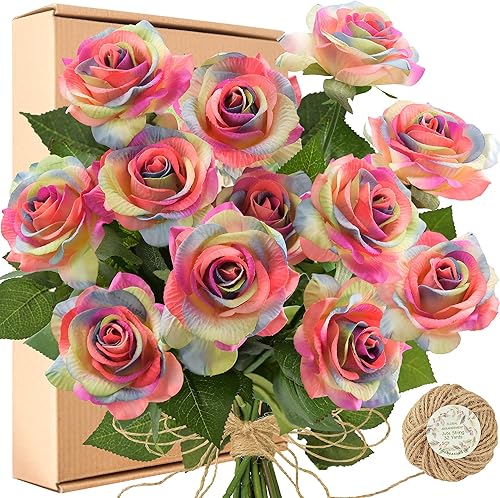 Miniatura 119 de FiveSeasonStuff 12 tallos de flores artificiales, rosas de seda de tacto real para decoración de bodas, ramos de novia, centros de mesa, fiestas y 9