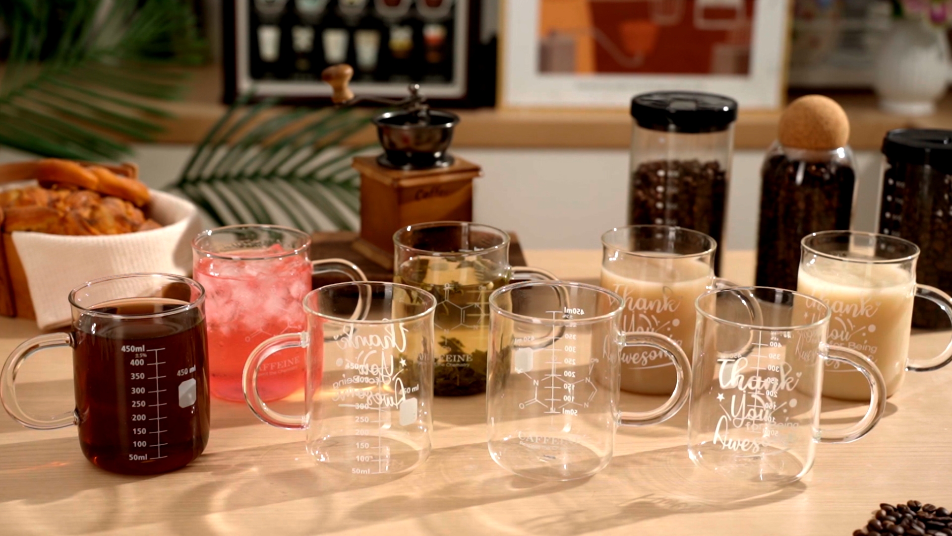 Hsei 4 Pack 16 oz Beaker Mug Caffeine Molecule Mug with Handle