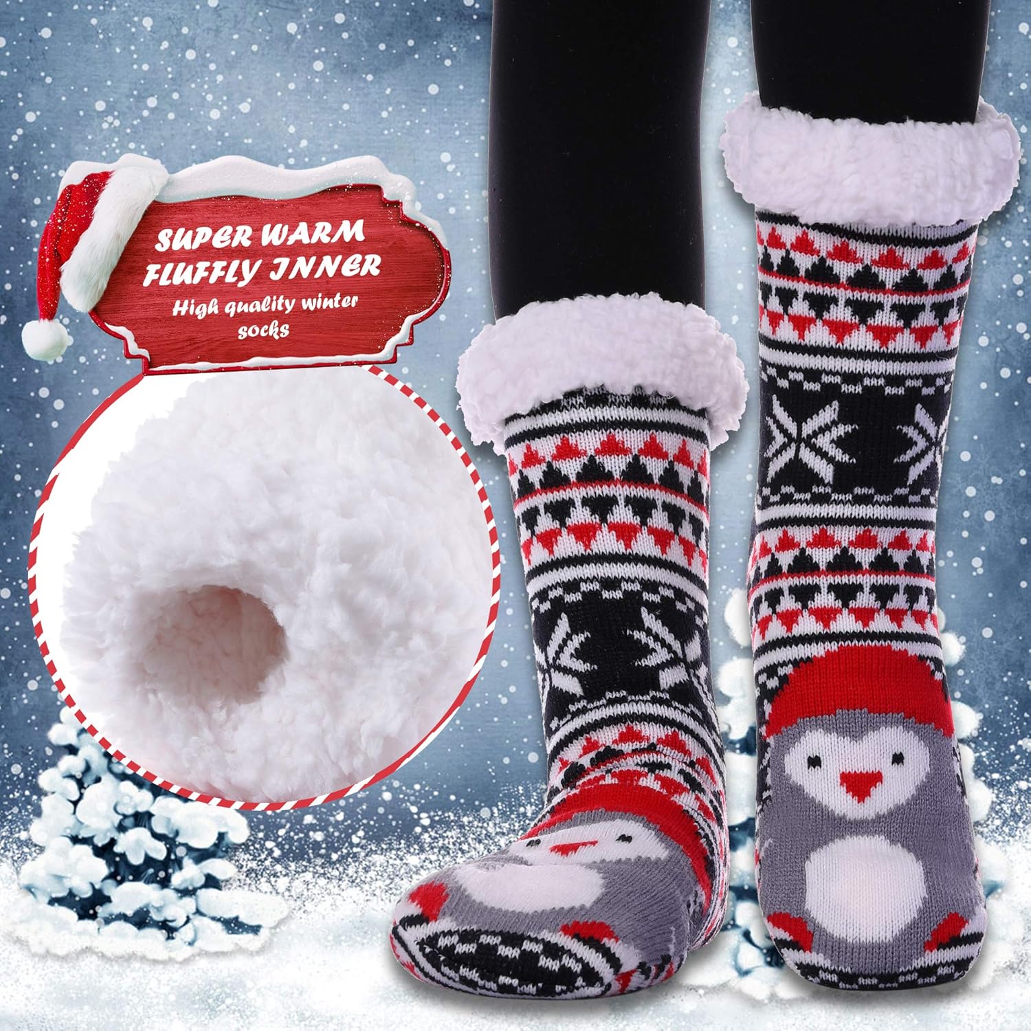 DYW Women Winter Thick Slipper Socks with Grippers Non Slip Warm Fleece Lining Fluffy Fuzzy Socks Christmas Gifts - Image 5