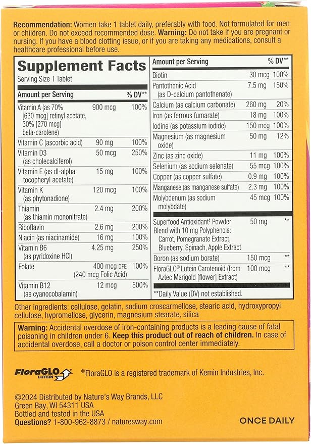 Nature's Way Alive! Daily Complete Multivitamin for Women, Supports Energy Metabolism, Hair, Skin & Nails*, B-Vitamins, Superfood Antioxidants, 50 Tablets (Packaging May Vary)