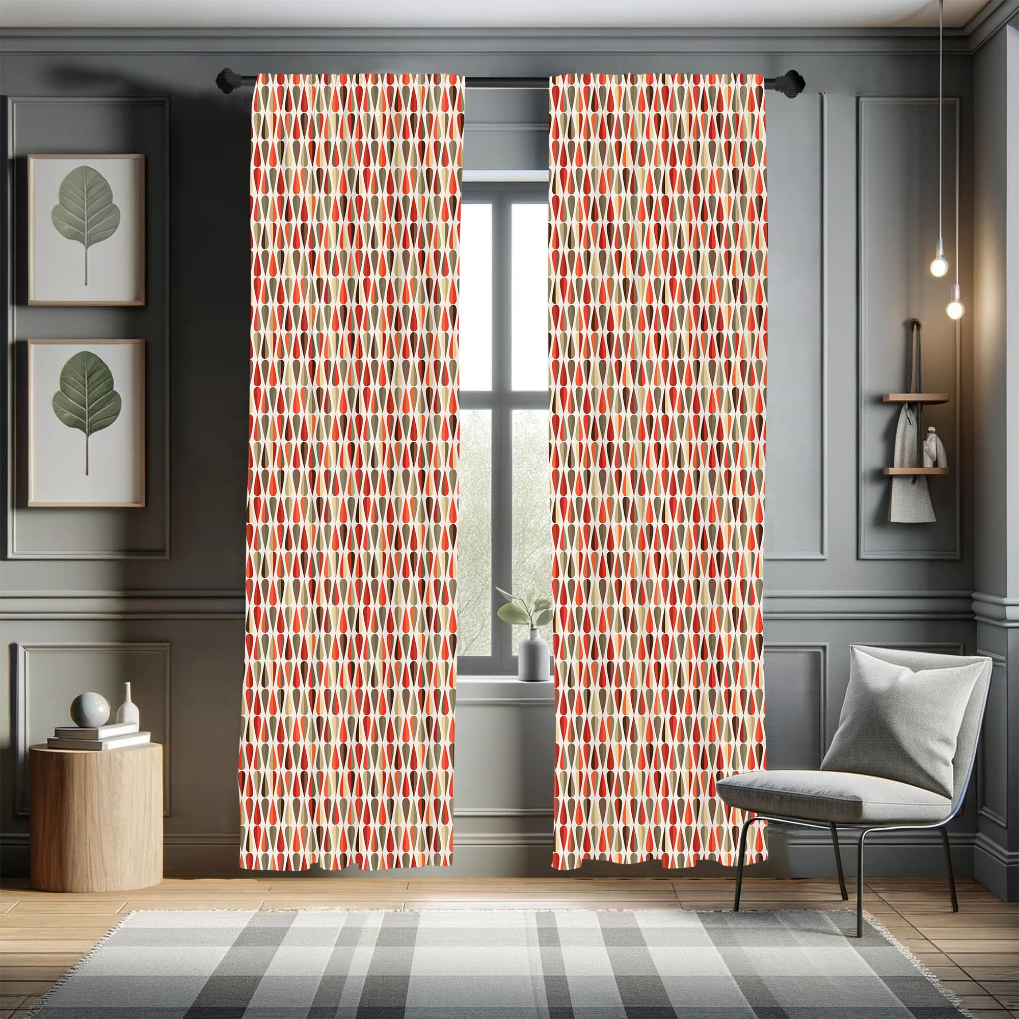 Retro-Vorhänge Mid-Century – Abstrakt Geometrisch, Verdunkelungsstoff, 2-teiliges Set, Für Schlafzimmer & Wohnzimmer