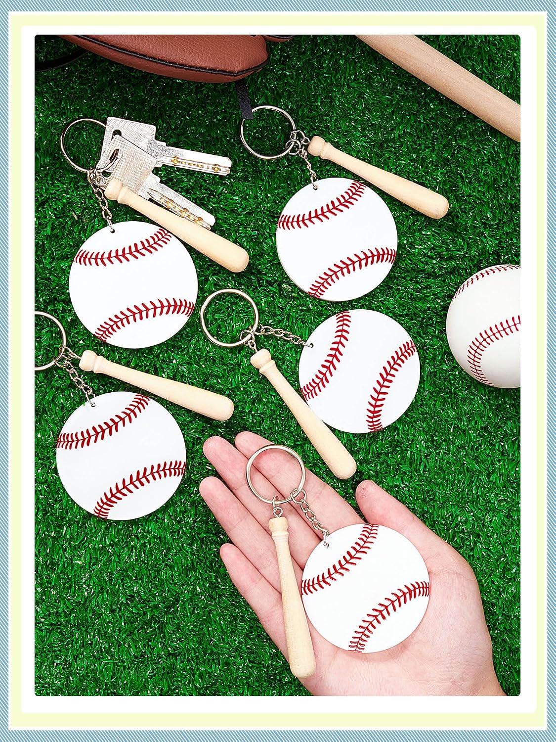 Taiyin 18 Sets Baseball Softball Acrylic Keychain Bulk DIY Ball Bag Tag Sports Party Favors Mini Ball Charms for Team Gifts(White,Baseball)