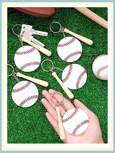 Miniatura 4 de Taiyin Juego de 18 llaveros acrílicos de béisbol y sóftbol con bate de madera en miniatura para bricolaje y deportes de fiesta (estilo béisbol)