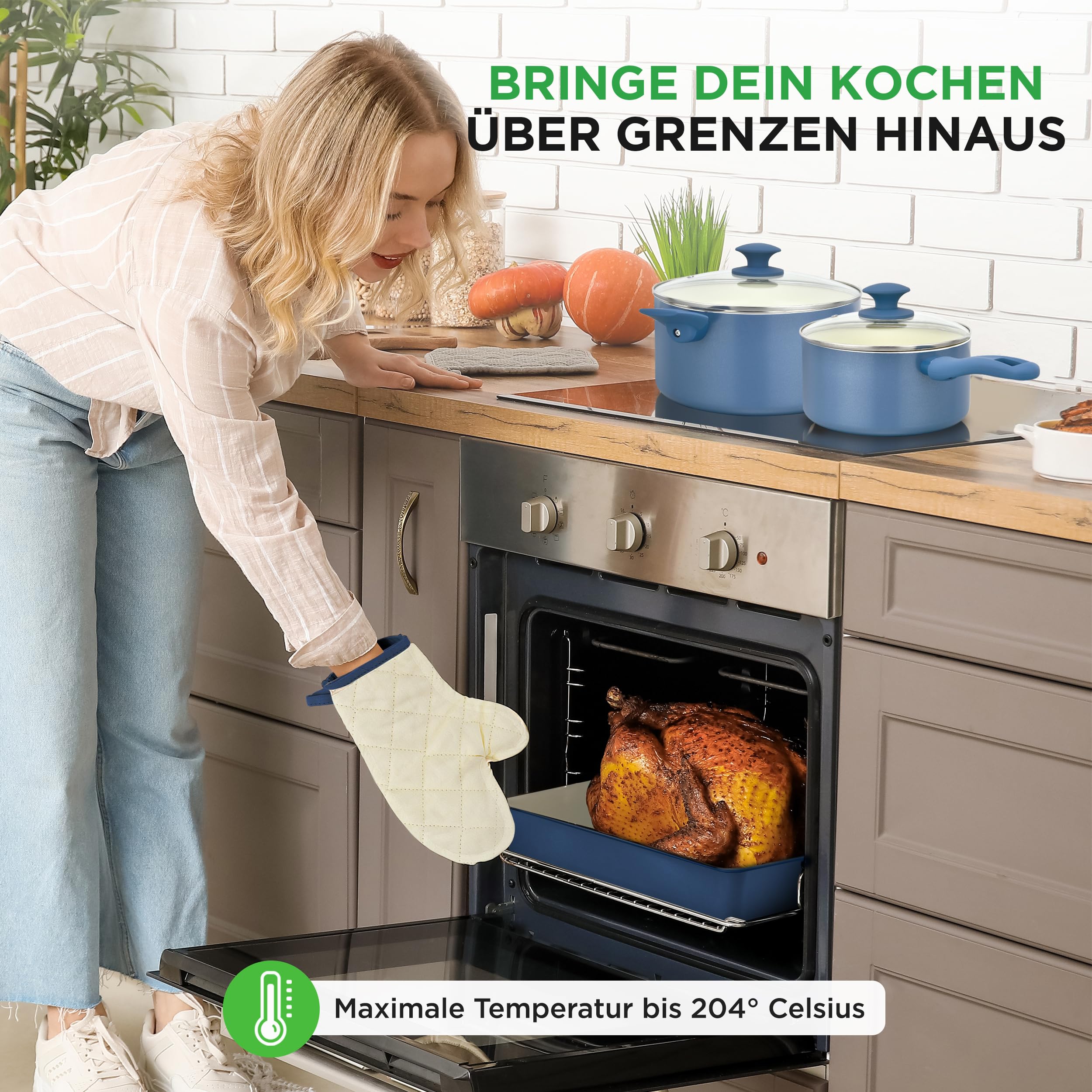 NutriChef Kochgeschirr Set 54-tlg – Pfannen, Töpfe, Küchenhelfer Blau– Mit Messer, Backformen, Zubehör – Für Induktion, Gas und Elektro – Gesund und fettarm kochen