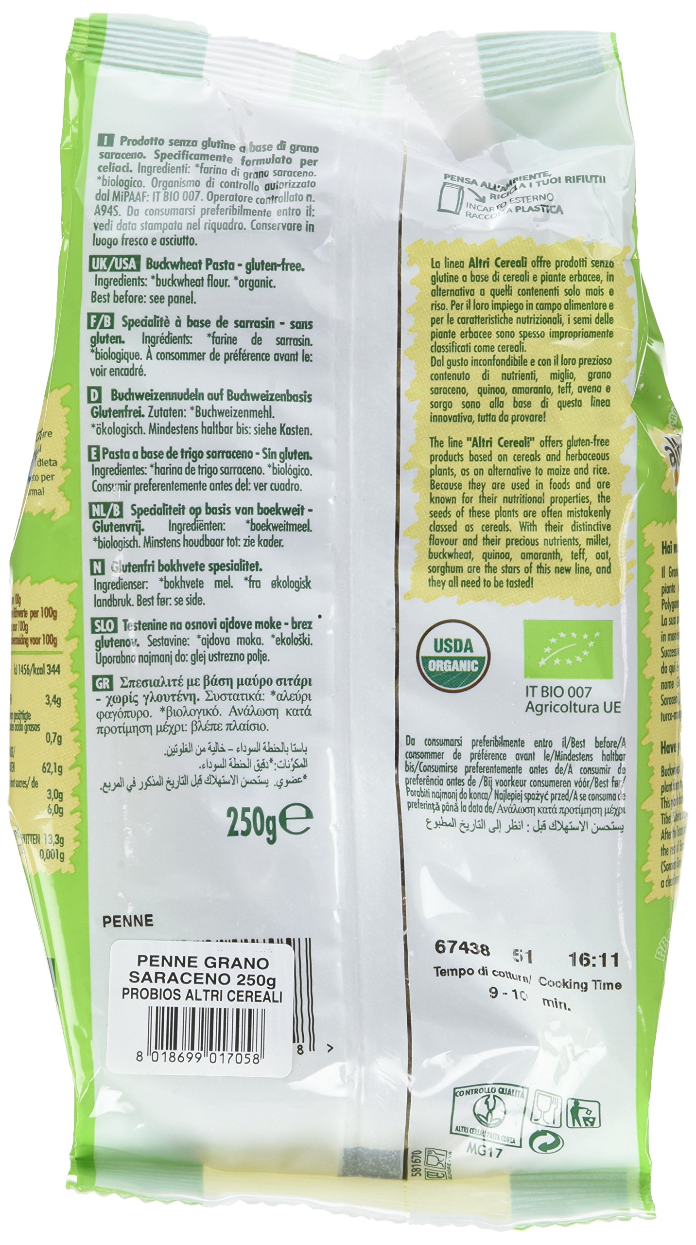 Probios Penne di Grano Saraceno Bio - Confezione da 12 x 250 g