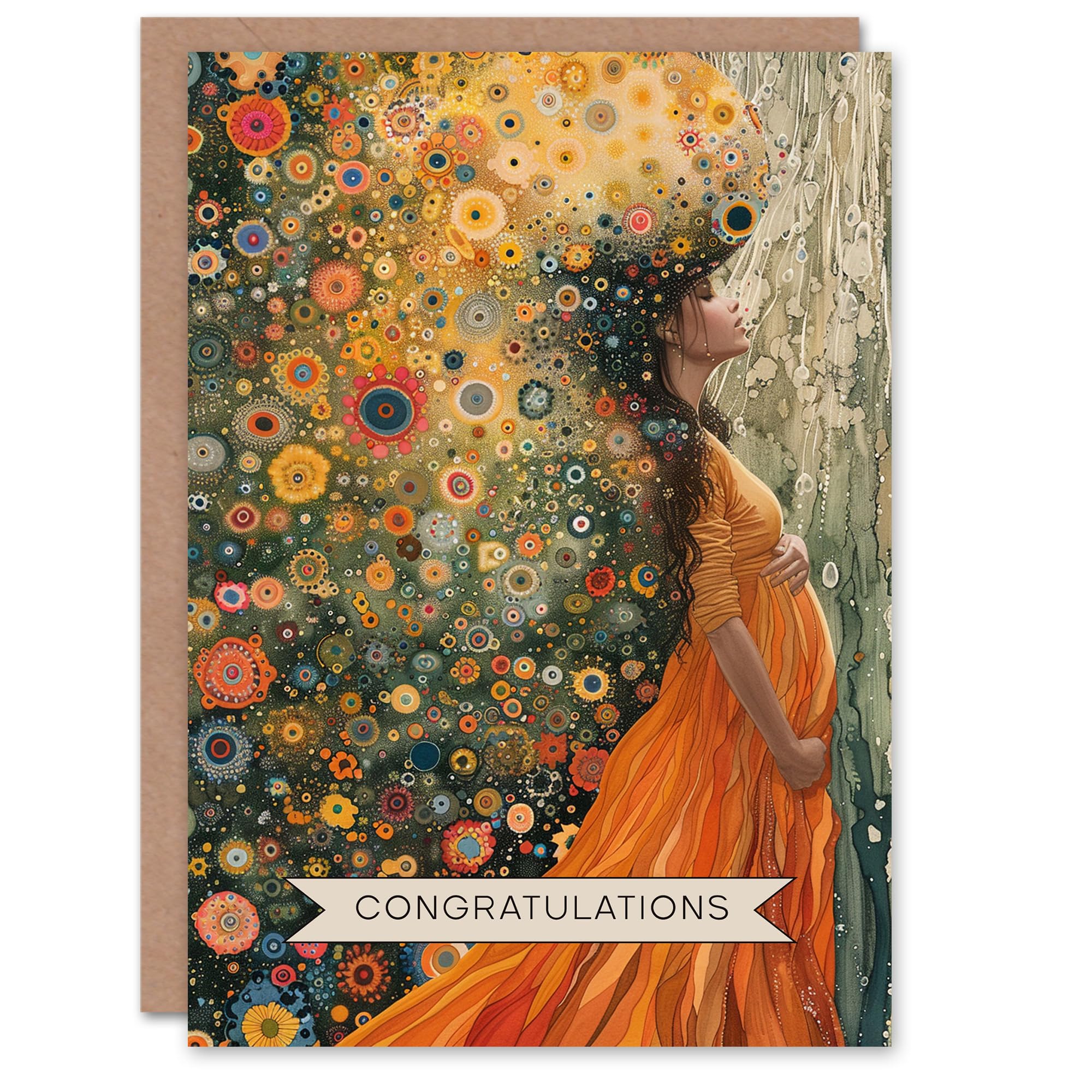 Artery8 New Baby Card Abstract Klimt Style Pregnant Woman Motherhood For Her Woman Wife Partner Girlfriend Daughter Sister Greeting Card