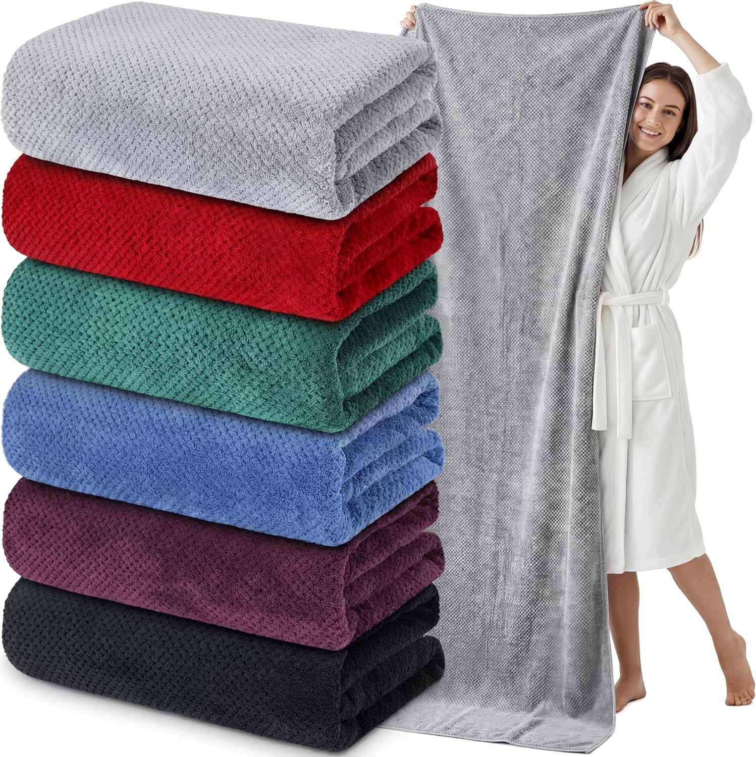Newwiee 6 Pcs Oversized Bath Towels 40x80 Inches Extra Large Jumbo Bath Sheets for Adults Soft Quick Dry Highly Absorbent Microfiber Shower Towels with Hanging Loop