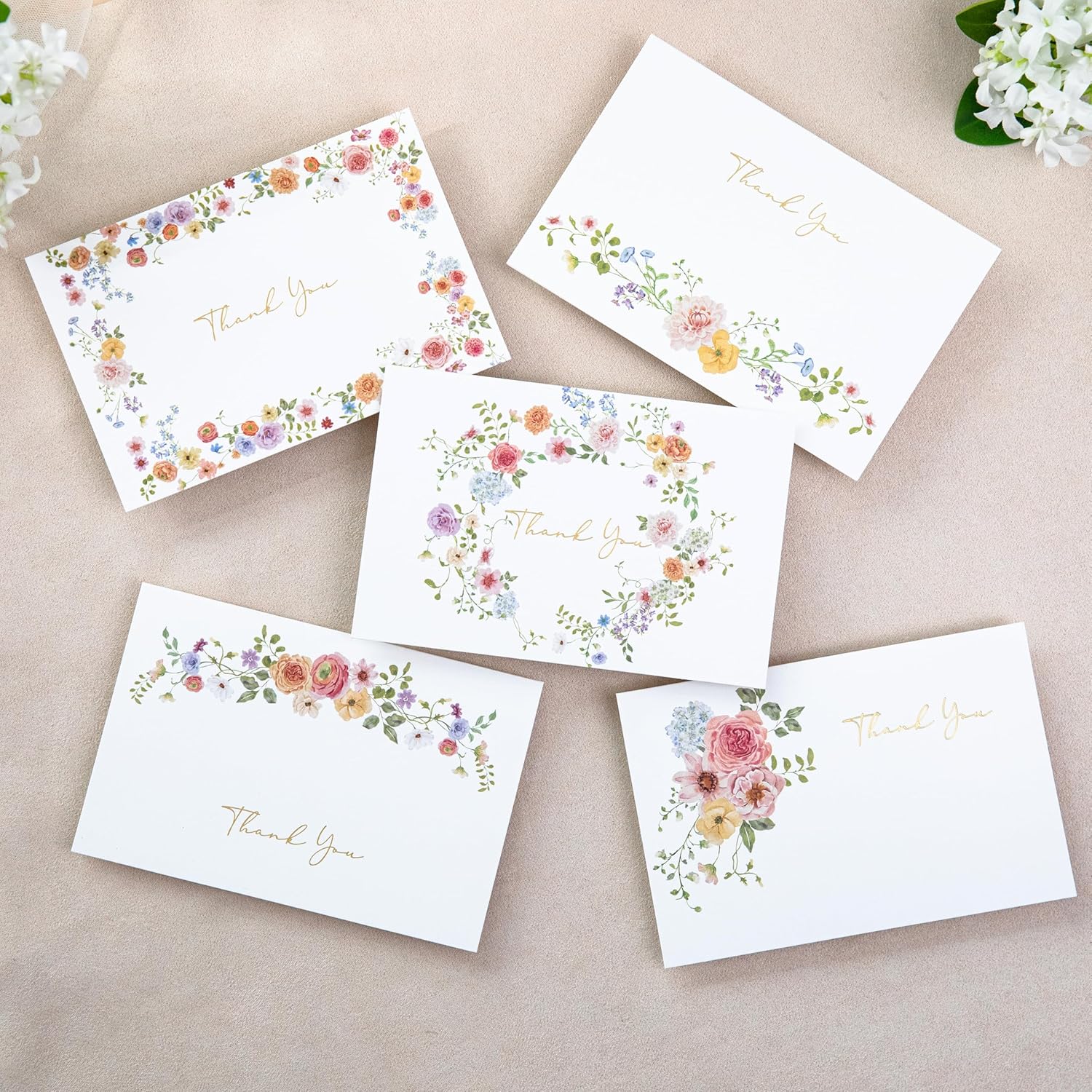 ponatia 50 PACK Blush Pink Thank You Cards With Envelopes, Gold Foil Print Greeting Cards With Adhesive Envelopes & Stickers for Wedding, Bridal Showers, Baby Showers, Birthday, All Occasion