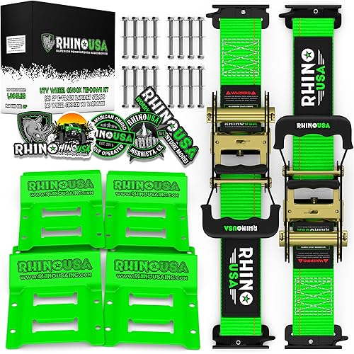 Rhino USA 1,986lb Heavy Duty Trailer Tire Straps Kit - Ratchet Tie Downs for ATV, UTV, Lawn Mower