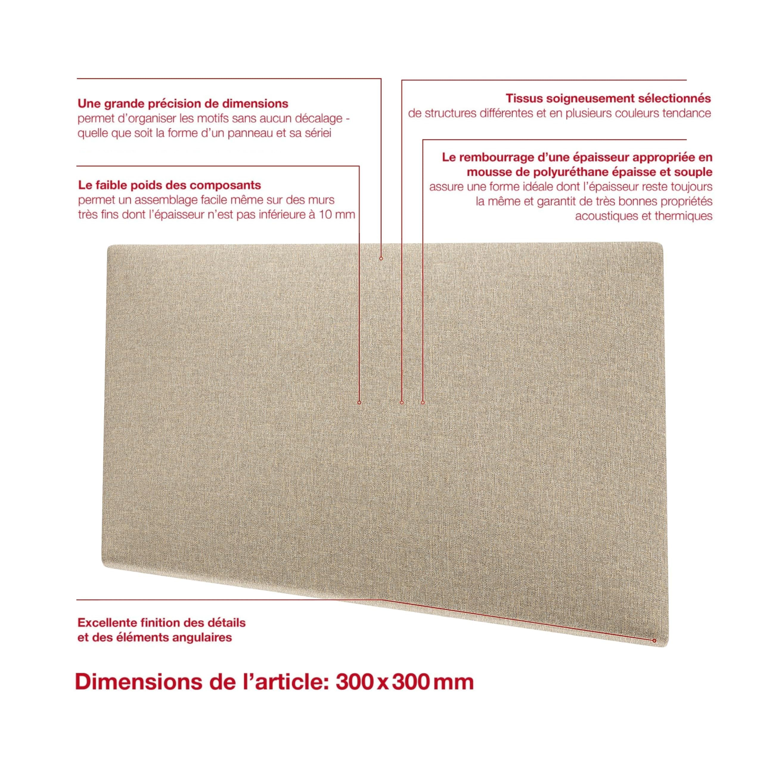 Mollis Lot de 4 panneaux muraux rectangulaires décoratifs comme tête de lit ou protection contre les impacts, en mousse, 60 x 30 cm, beige clair