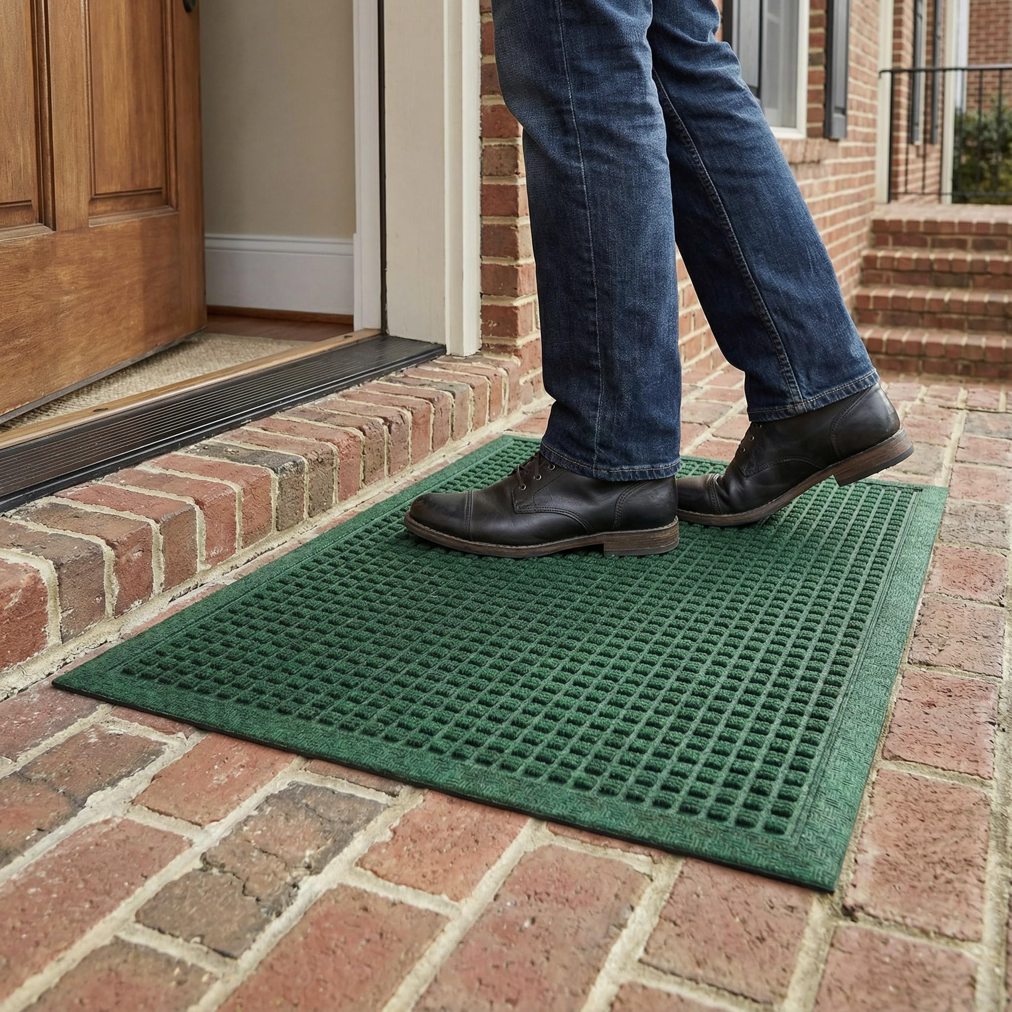 Ecomills Rubber Doormat, Medium, 24" x 36", Green, Large, Absorbent Indoor Outdoor, Stain Resistant, Rubber Non Slip Backing, Heavy Duty, Durable