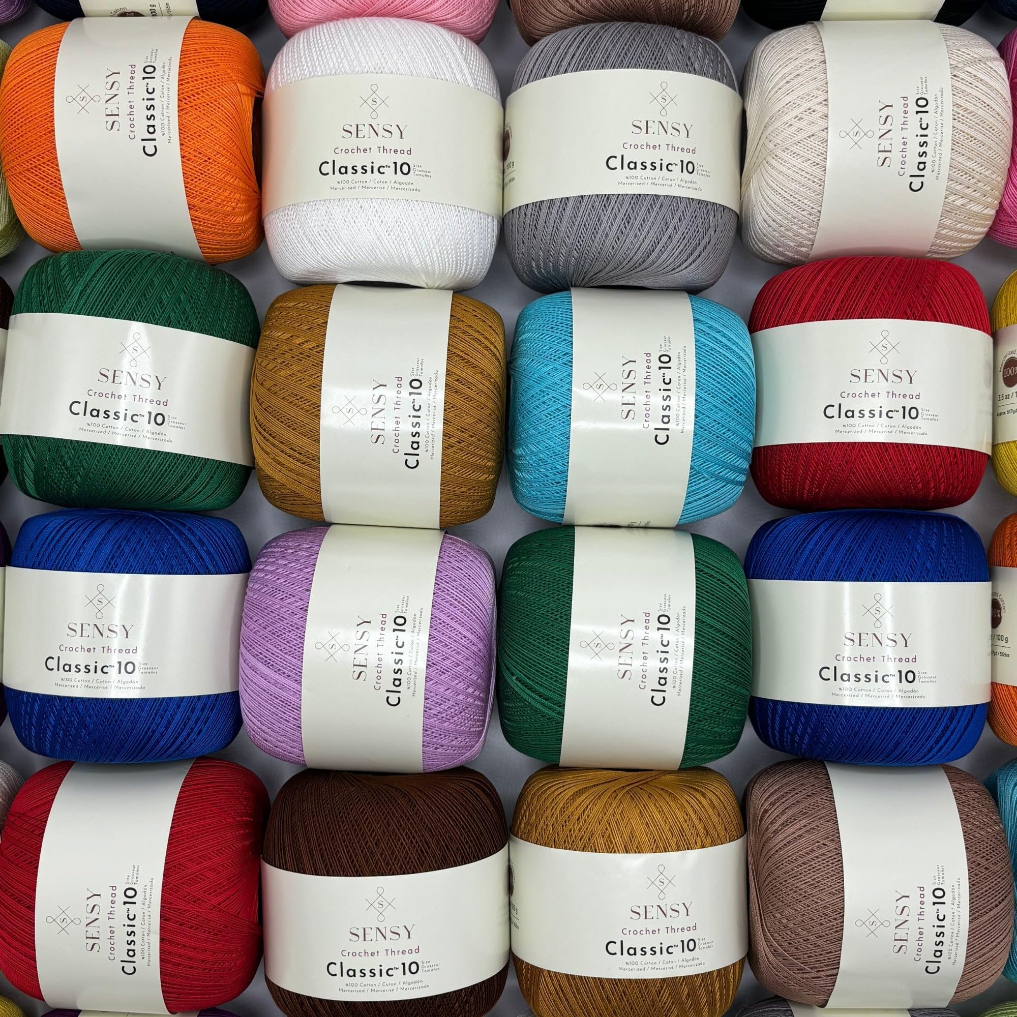 Sensy Crochet Thread Classic Size 10, 100% Mercerized Giza Cotton, 617 Yards, Gauge 0 Lace (White)