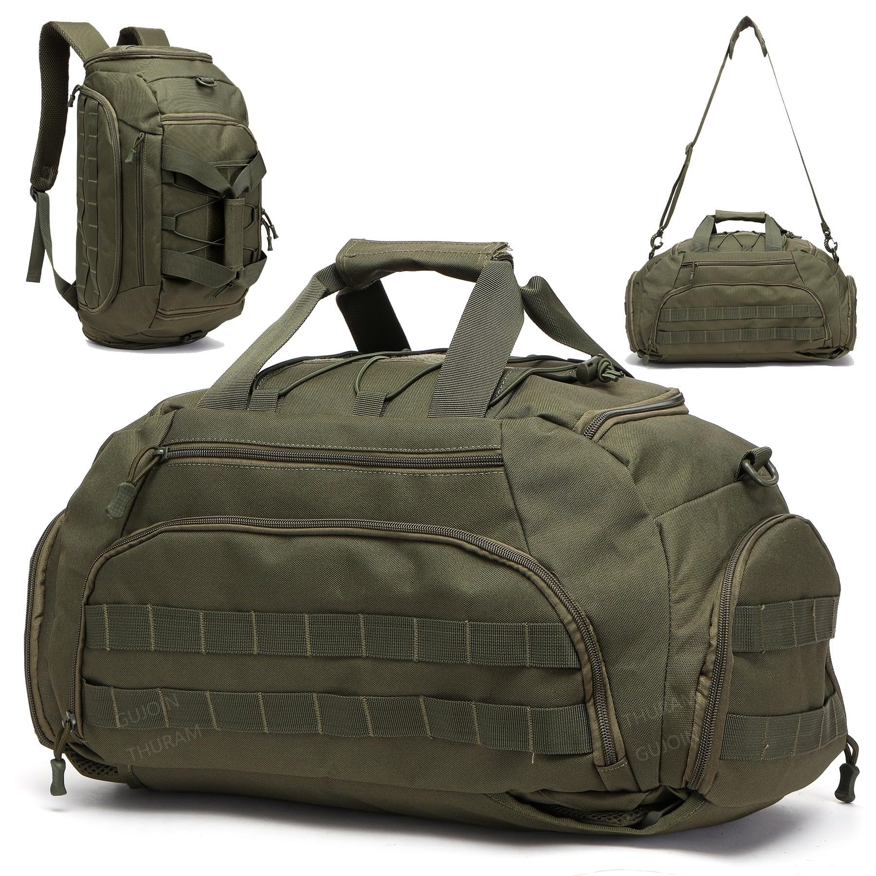 GUJOIN 3-in-1 Tactical Gym Backpack with Shoe Compartment Convertible Duffel Sling Bag for Men Women Weekender Overnight Travel Bag Fitness Bag Bags (Green)