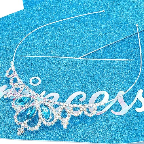 Miniatura 2 de COCIDE Fajas y tiaras de princesa de cumpleaños para niñas, coronas y tiaras azules para mujeres, kit de accesorios de fiesta de cumpleaños, juego
