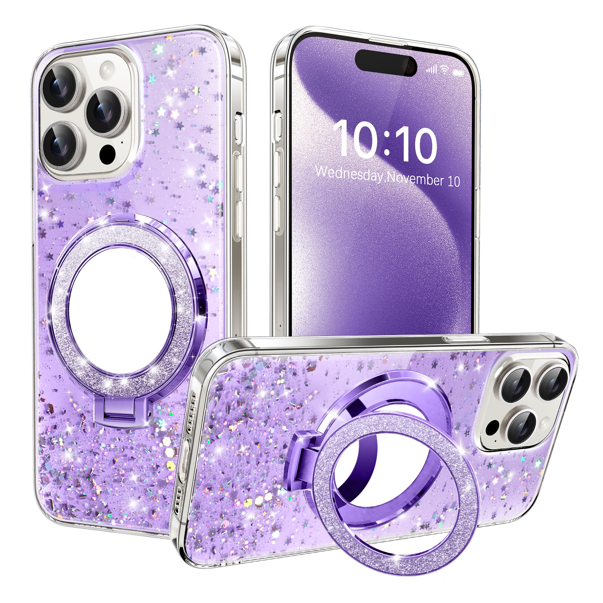 LEMAXELERS Designed for Samsung Galaxy S22 Ultra Case, Bling Sparkly with Makeup Mirror Kickstand for Women Girls Case Shockproof Soft TPU Transparent