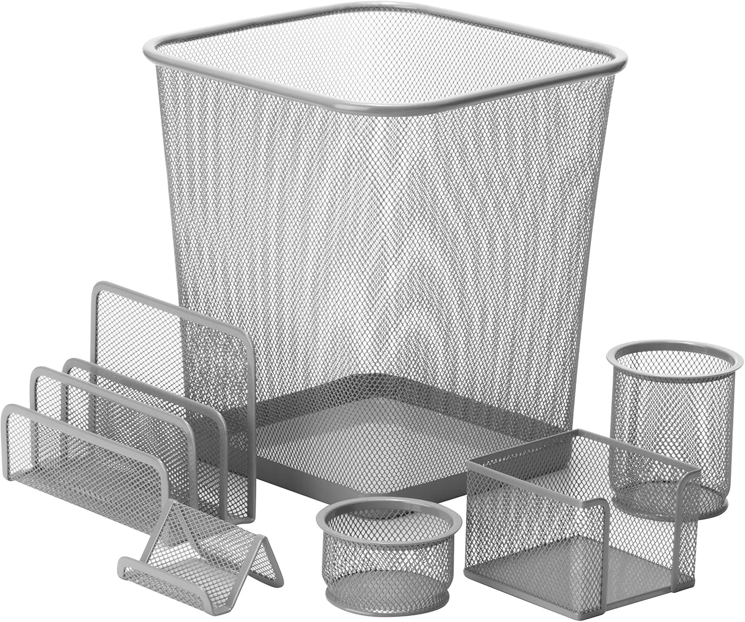 Honey-Can-Do Mesh Desk Set, Silver OFC-06206 Silver, 10.8" x 12.4", 6 Pcs