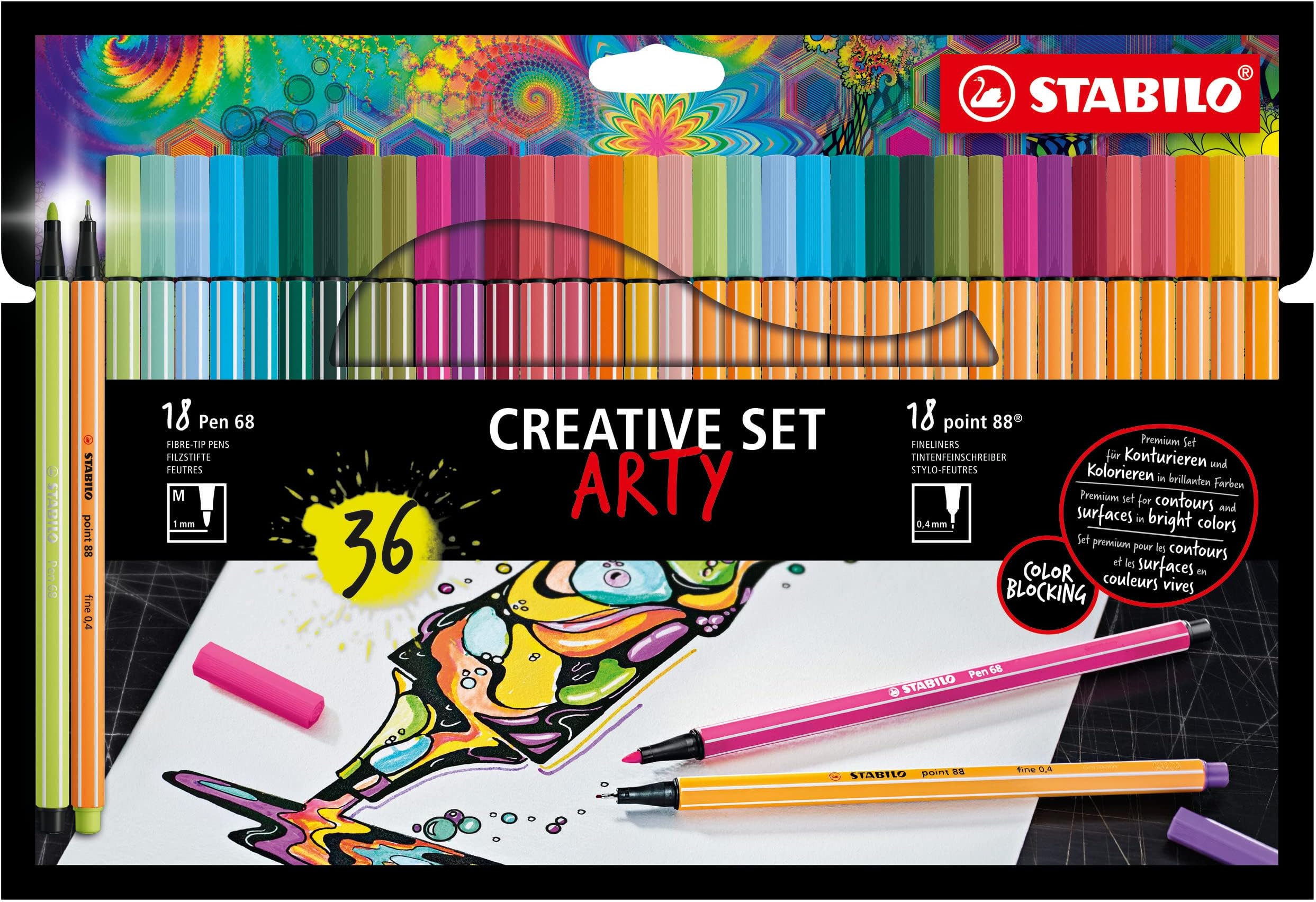 STABILO ARTY - Coffret Métal Créatif avec Feutres Pen 68, Pen 68 Brush, et Point 88 STABILO ARTY - Coffret Métal Créatif avec Feutres Pen 68, Pen 68 Brush, et Point 88