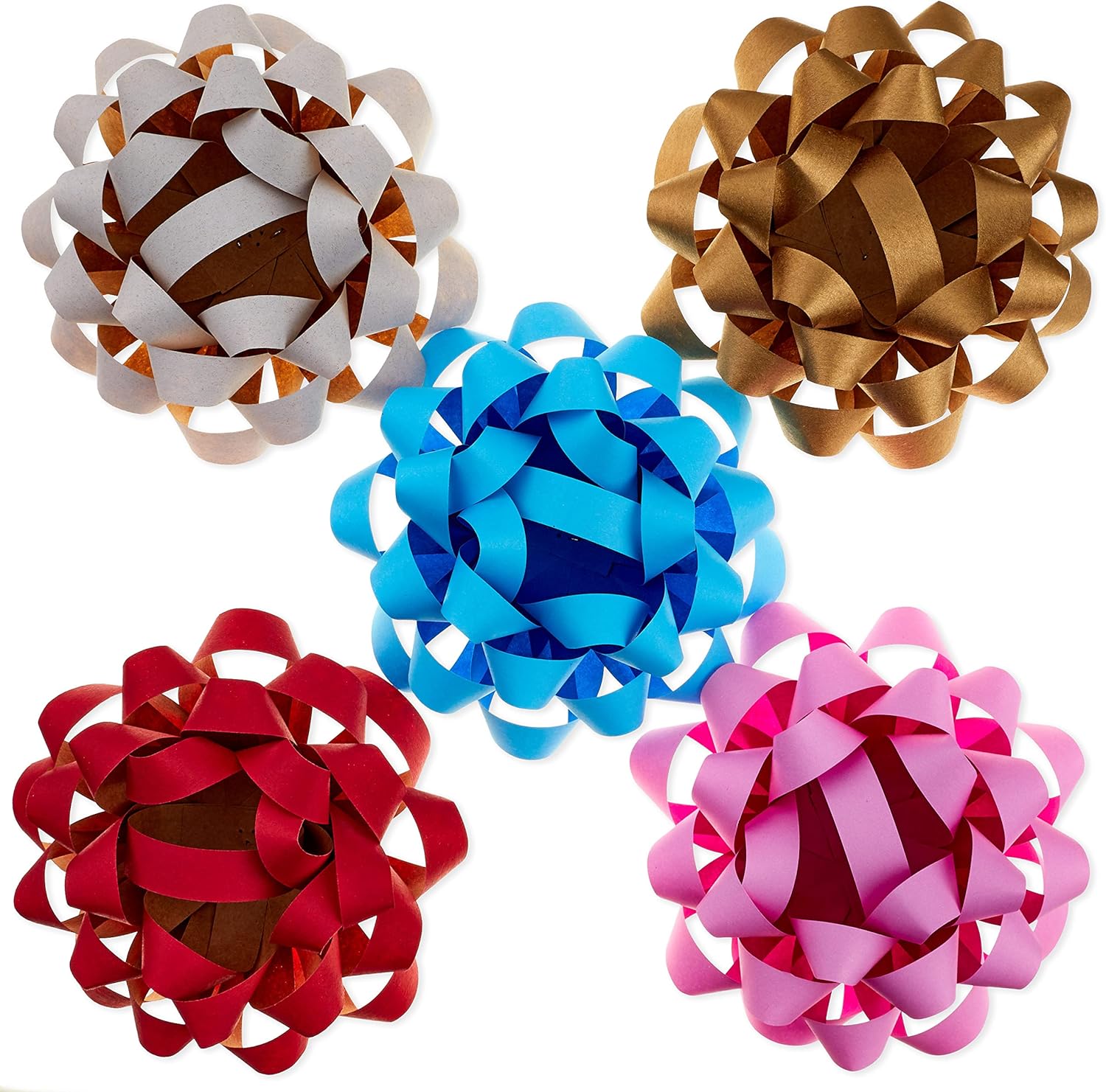 Hallmark Kraft Paper Gift Bows (5 Bows: Gold, White, Blue, Red, Pink