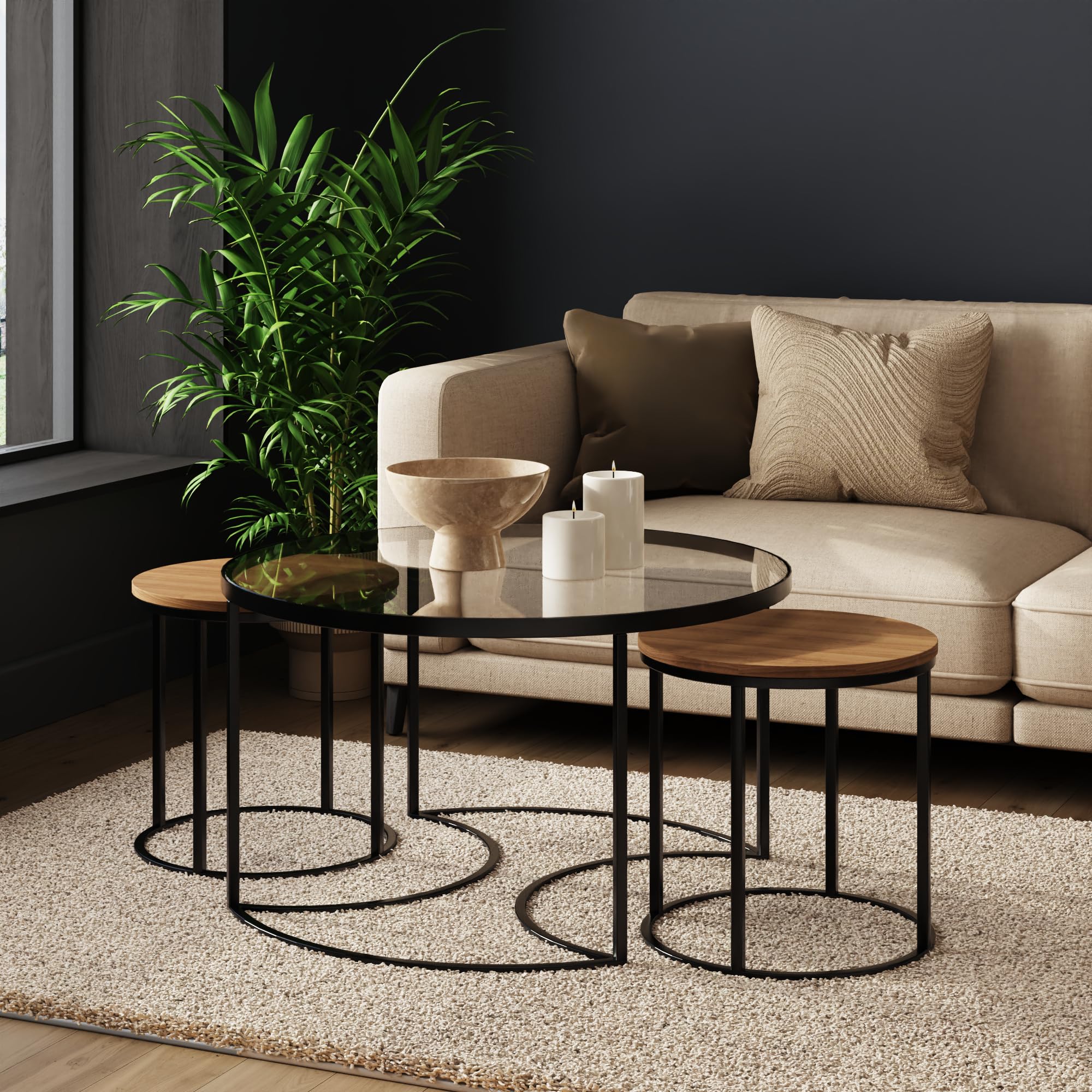 GFW - Nest of Tables - Oak - Black - Set of 3