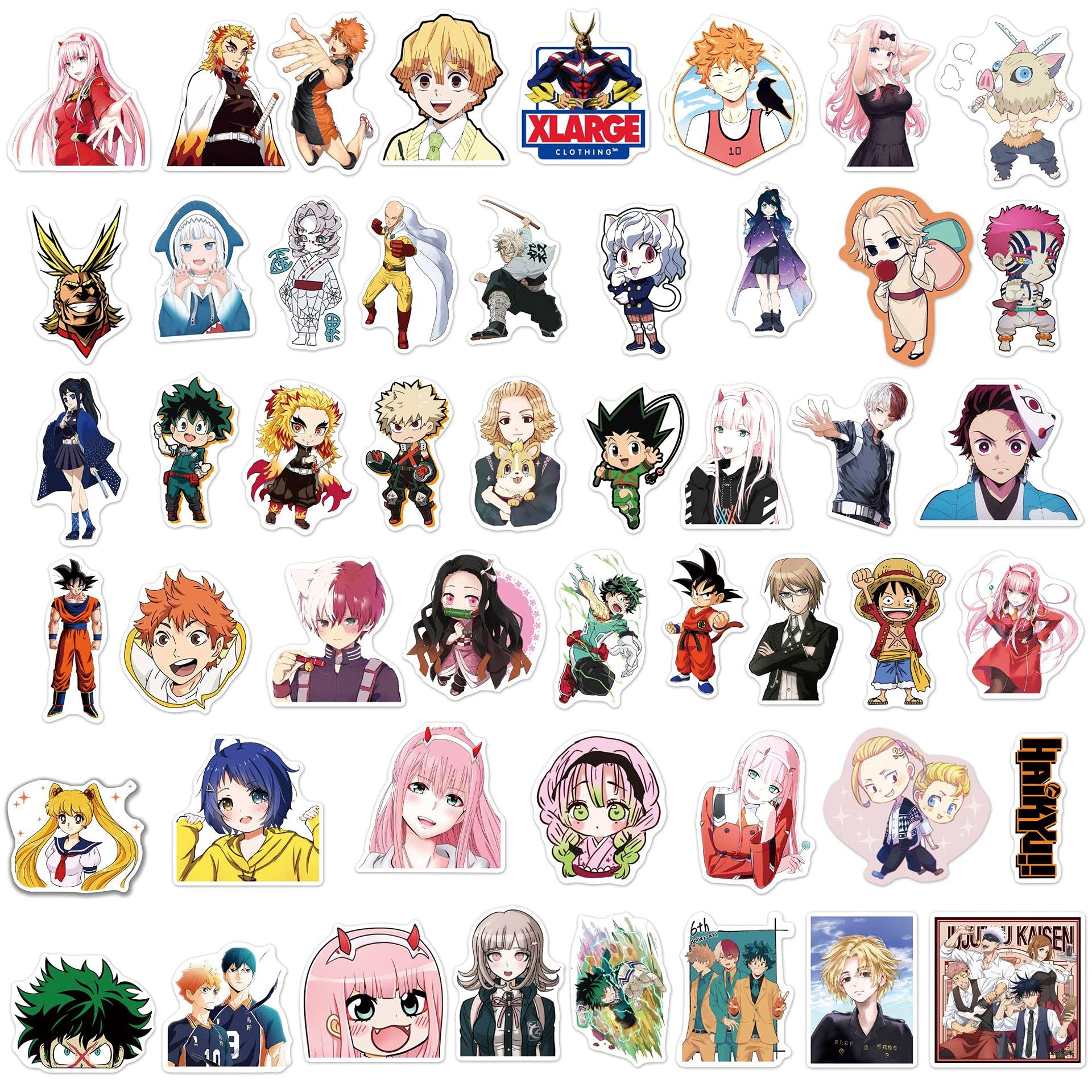 100 adesivi Anime misto per valigia, skateboard, laptop, computer, bottiglie d'acqua, auto, ragazzi, ragazze, decalcomania, impermeabile