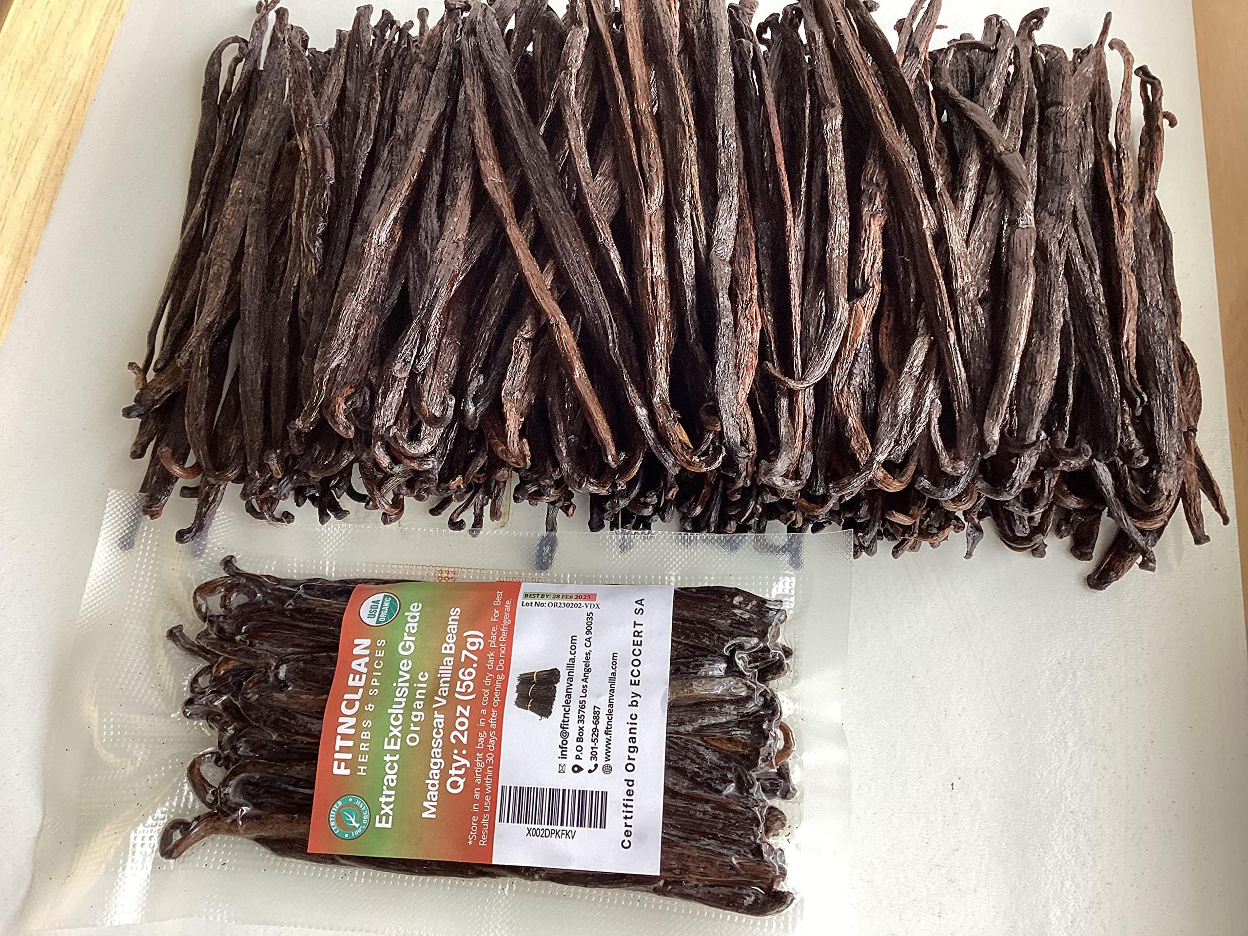 2oz Madagascar Organic Vanilla Beans Extract Exclusive Grade B. Certified USDA Organic | Weight - 2 Ounces (1/8 Lb) by FITNCLEAN VANILLA Bulk Dry Whole NON-GMO Pods