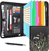 Vista 16 de Organizador de Portafolio Eshow - Carpeta de 3 Anillas con Cremallera, Portafolio de Negocios de Cuero Vegano con Bloc de Notas Incluye 10