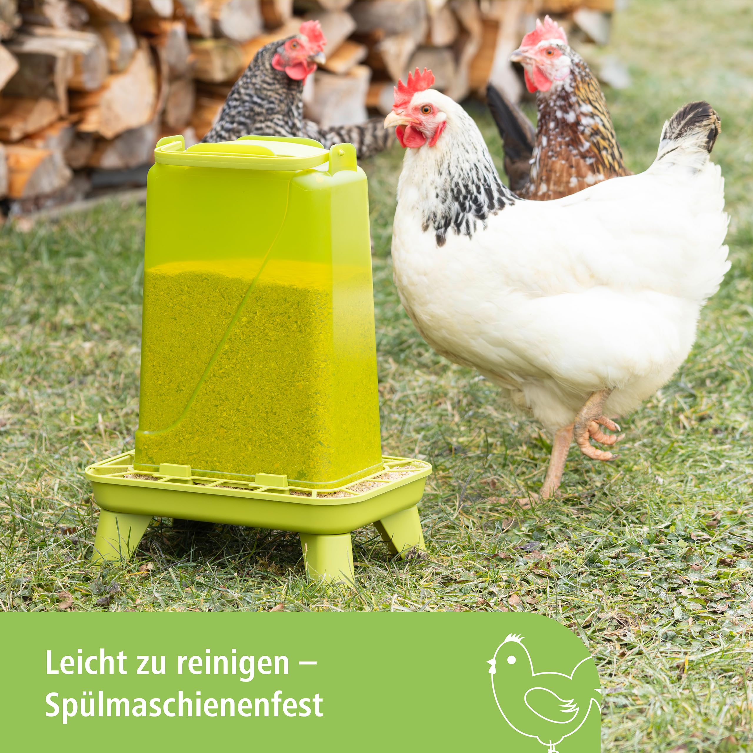 Kerbl Hobbyfarming Futterautomat mit Standfüßen, 5,5 l, grün, 19,5x28,5x39,5 cm, Geflügelautomat, Futterspender, Kunststoff, Geflügel
