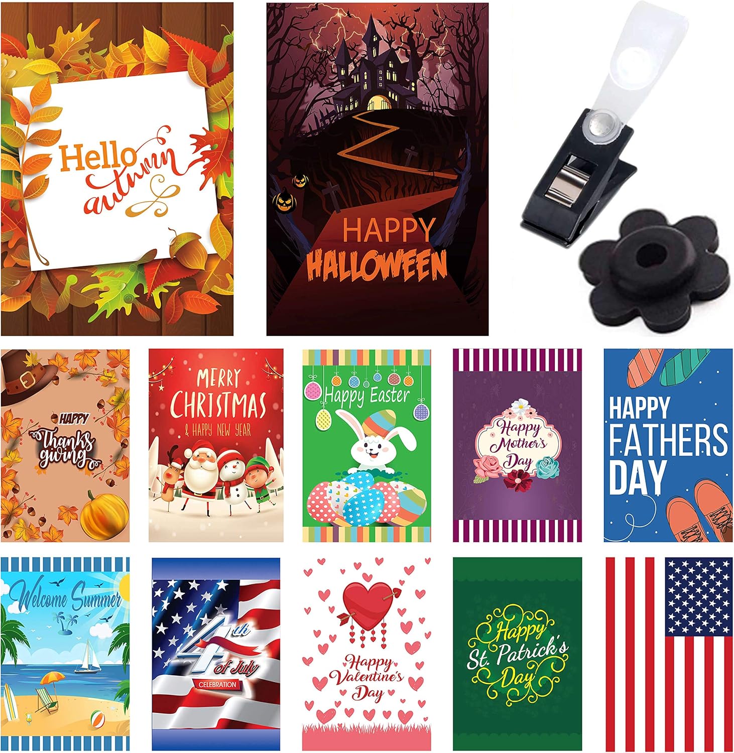 Seasonal Garden Flags 12 Double Sided Thanksgiving Christmas New Year Winter Garden Flag Set, Small Festive Yard Flags for Holiday Outdoor Decorations 12.5x18 Inch with Free Anti-Wind Clip and Stopper : Patio, Lawn & Garden