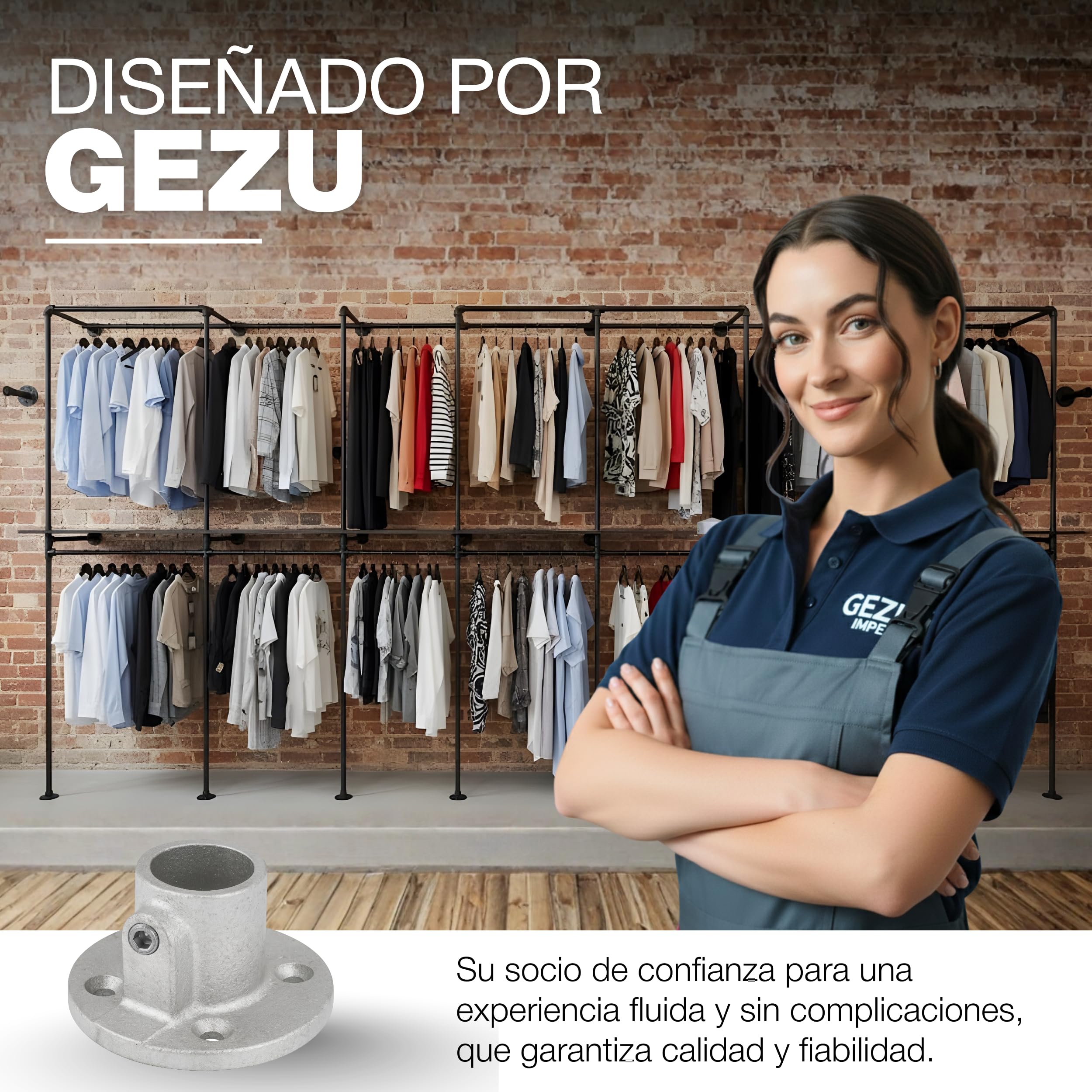 GeZu Impex Abrazadera de Tubo con Placa de Brida Ø 27mm Galvanizada en Caliente Plata Soporte de Base para Barandilla