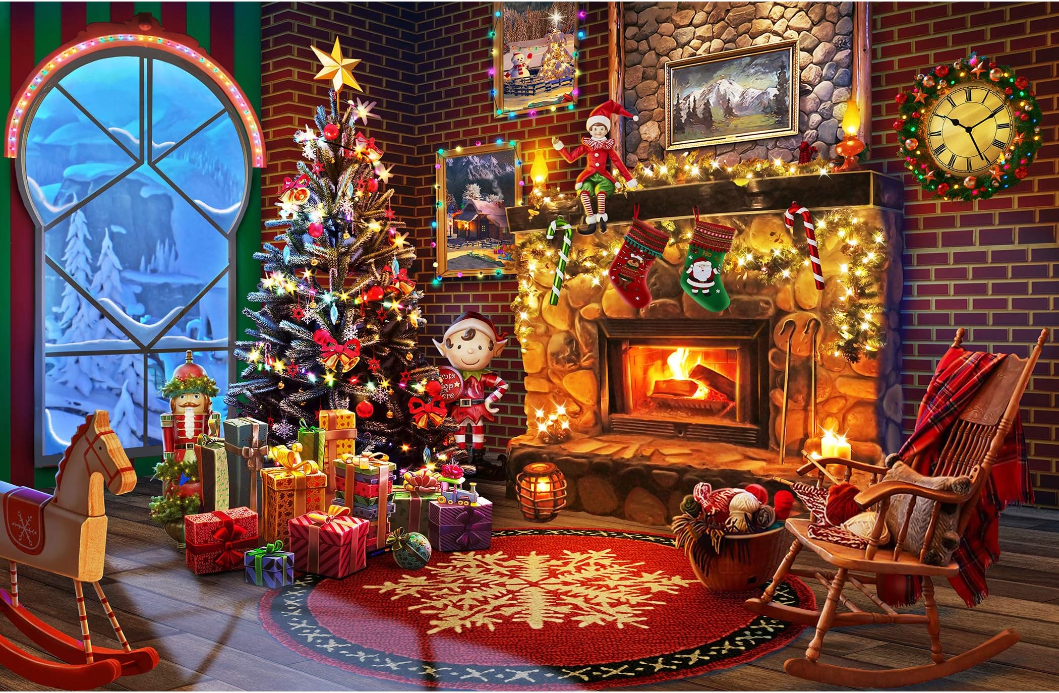 Lavievert 1000 Piece Wooden Jigsaw Puzzles Christmas Puzzle Game - Fireplace, Christmas Tree, Stockings