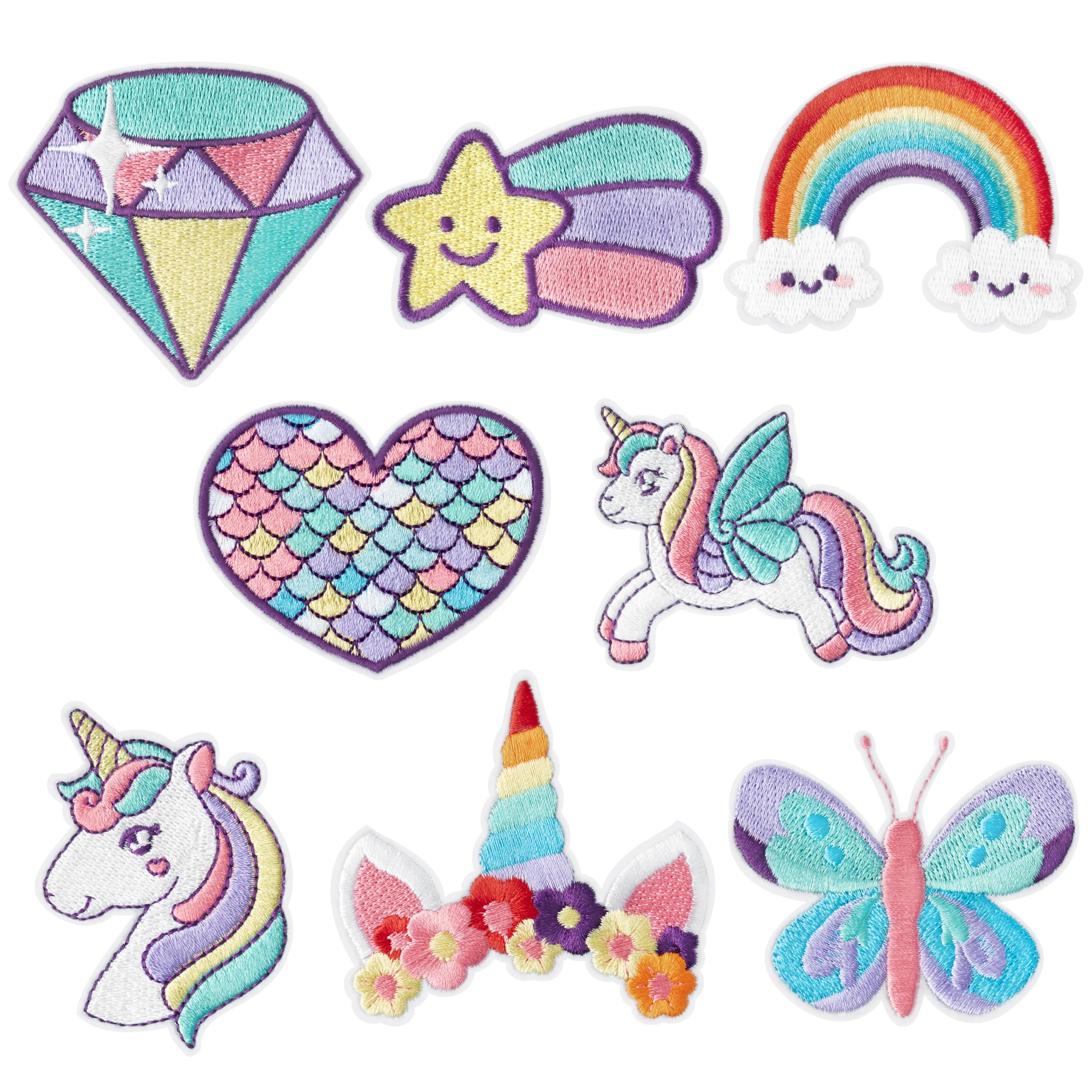 8 parches de unicornio de ensueño para planchar con diseño de estrellas, corazones, mariposas, diamantes para coser, parches bordados, accesorios de manualidades para niños, niñas, ropa,