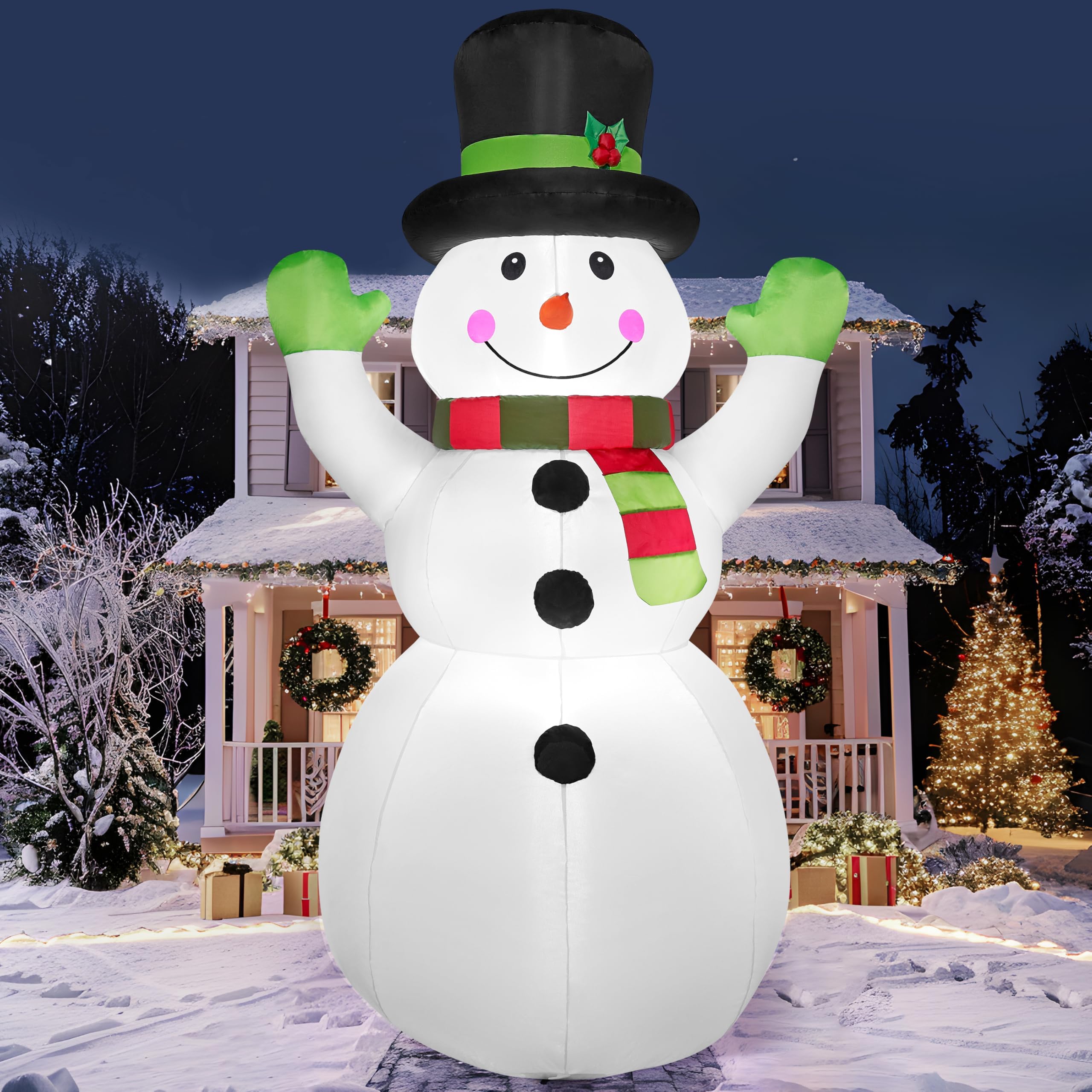 Christmas Inflatables Snowman Outdoor Decorations with Built-in LEDs, Xmas Blow Up Snow Man with Magic Hat for Christmas Holiday Party Outdoor Indoor Yard Garden Winter Decoration