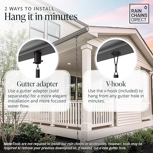 Miniatura 5 de Rain Chains Direct - Cadena de lluvia Manicotti - 8.5 pies - Aluminio recubierto de polvo negro duradero - Cadenas de lluvia premium para canaletas