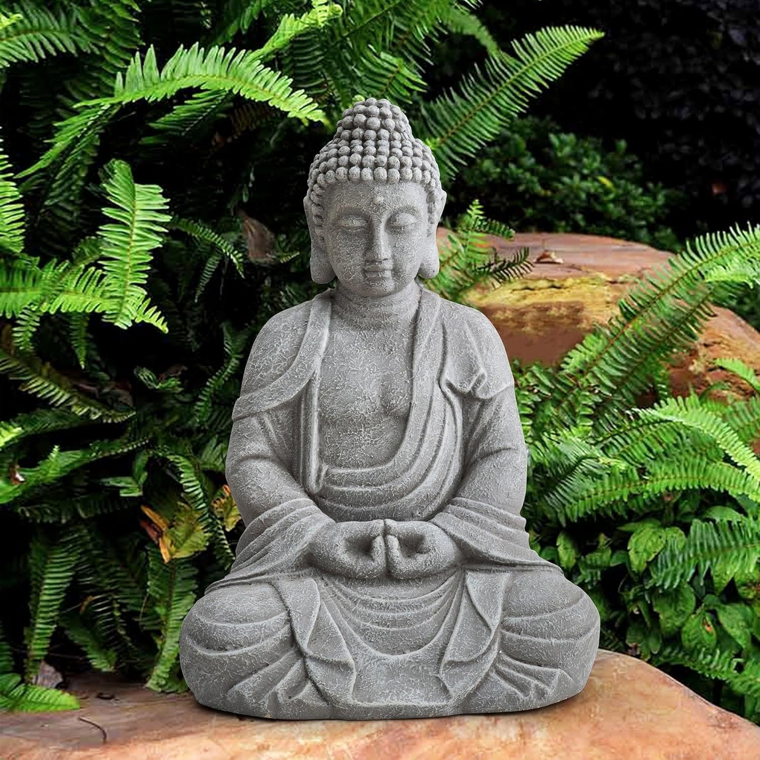 Sunjoy Buddha Statue 20 in. Large Sized Buddha Garden Statue Gray Decorative Outdoor Buddha Statue : Patio, Lawn & Garden