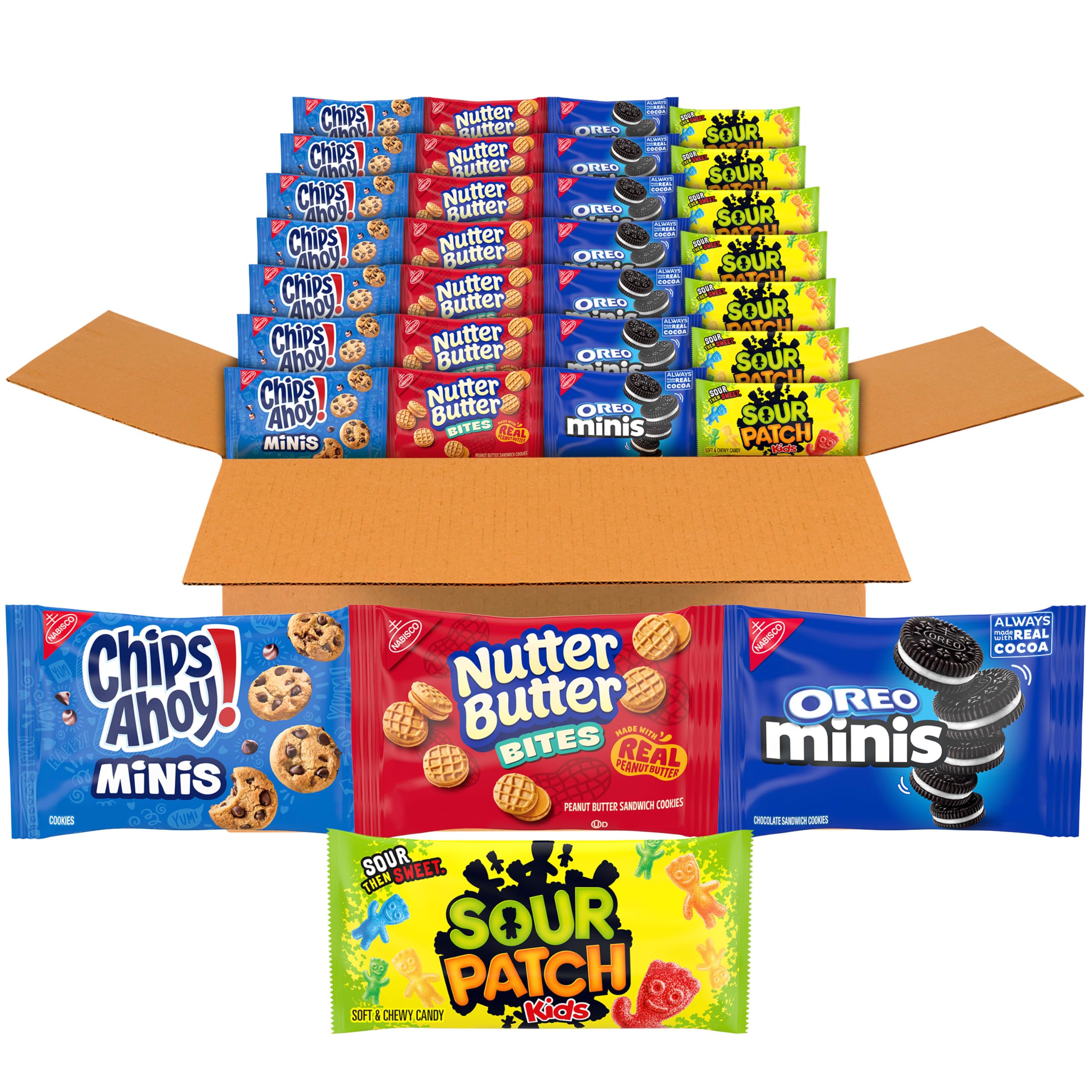 Mini Cookies, CHIPS AHOY! Mini Cookies, SOUR PATCH KIDS Candy & Nutter Butter Bites & Candy Variety Pack, 32 Snack Packs | OREO & CHIPS AHOY! Minis Cookies, SOUR PATCH KIDS Candy & NUTTER BUTTER Bites, Individually Wrapped