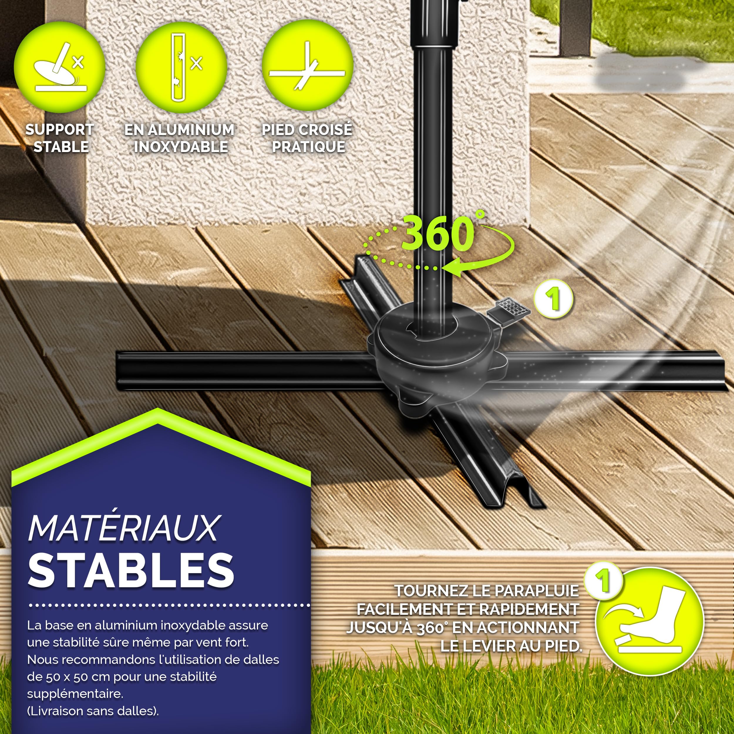 tillvex® Parasol déporté hexagonale 330 cm Premium avec manivelle | Avec housse et protection contre le vent | Parasol à manivelle réglable sur 7 positions | Parasol de jardin aluminium pivotant à 360