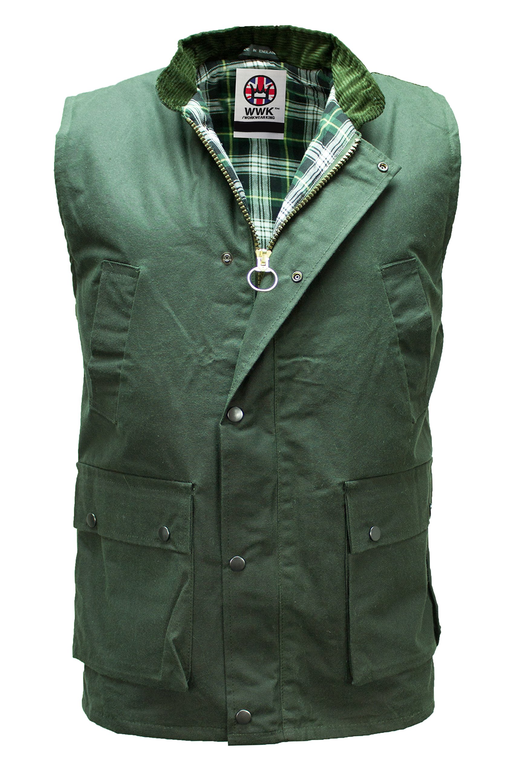 WWK NEW WAX GILET OUTDOOR BODYWARMER OILED WAISTCOAT JACKET HUNTING FISHING (Medium, Olive Green)