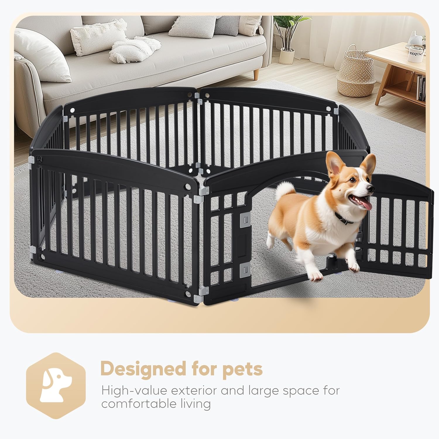 Simple Deluxe Plastic Dog Playpen, 24" Exercise 6-Panel Pet Playpen with Door, Safe and Secure, Folding and Portable Puppy Playpen for Puppies and Small Dogs, Black
