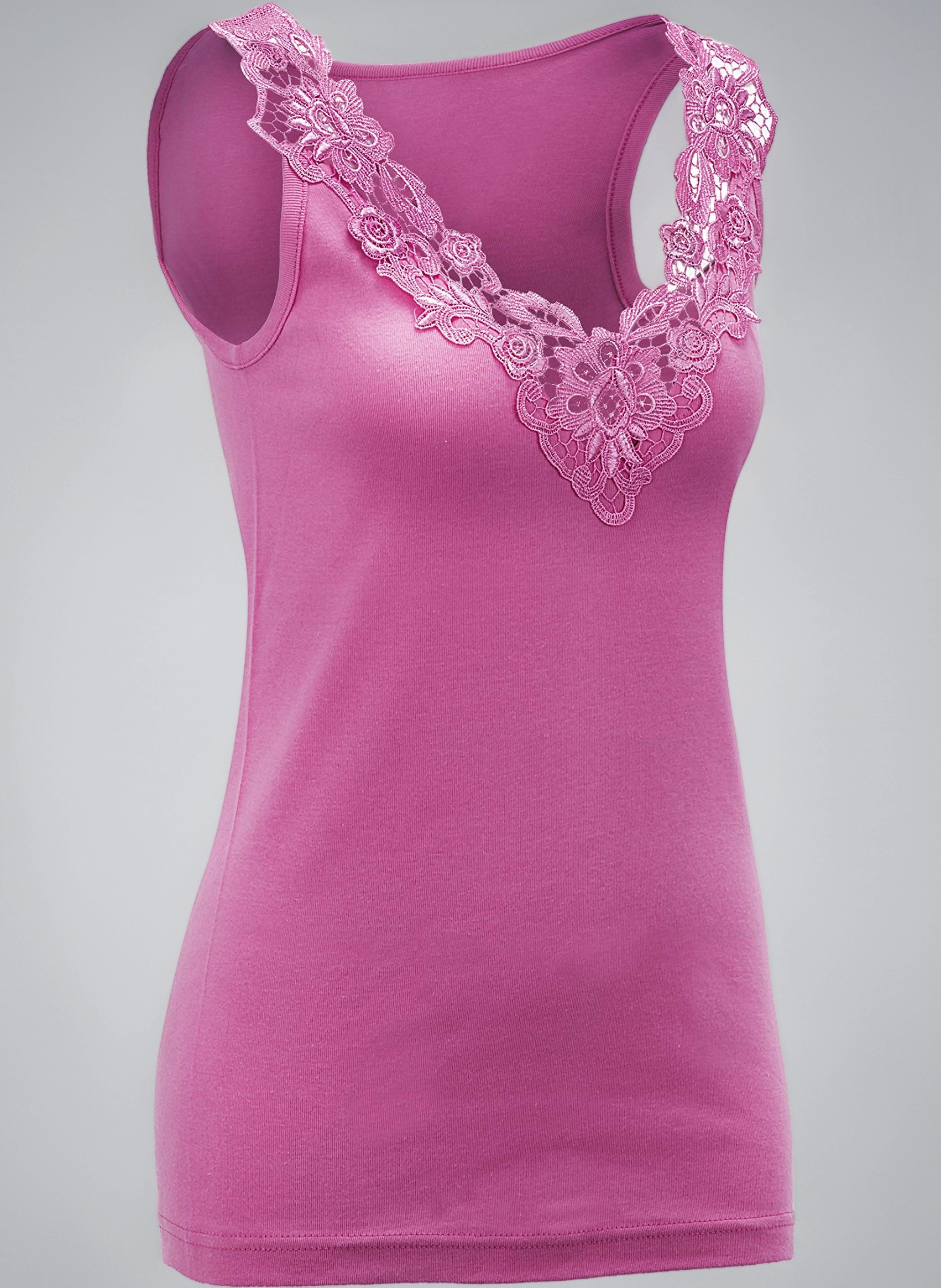 Ladies Plain Cotton Wide Strap Vest Top Lace Trim Neck Design Cami Tank Camisole (UK, Numeric, 10, 12, Regular, Regular, Pink)