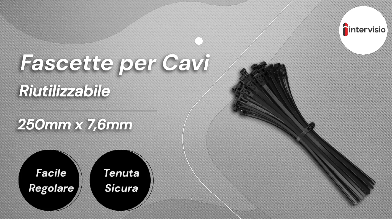 AGT Illuminazione Fascette Fermacavo Riutilizzabili - Set Da 100 Pezzi - 250 X 7,6 Mm - Per Casa, Ufficio, Auto, Elettronica