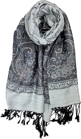 Plum Feathers Metallic Tapestry Ethnic Paisley Pattern Pashmina Scarf