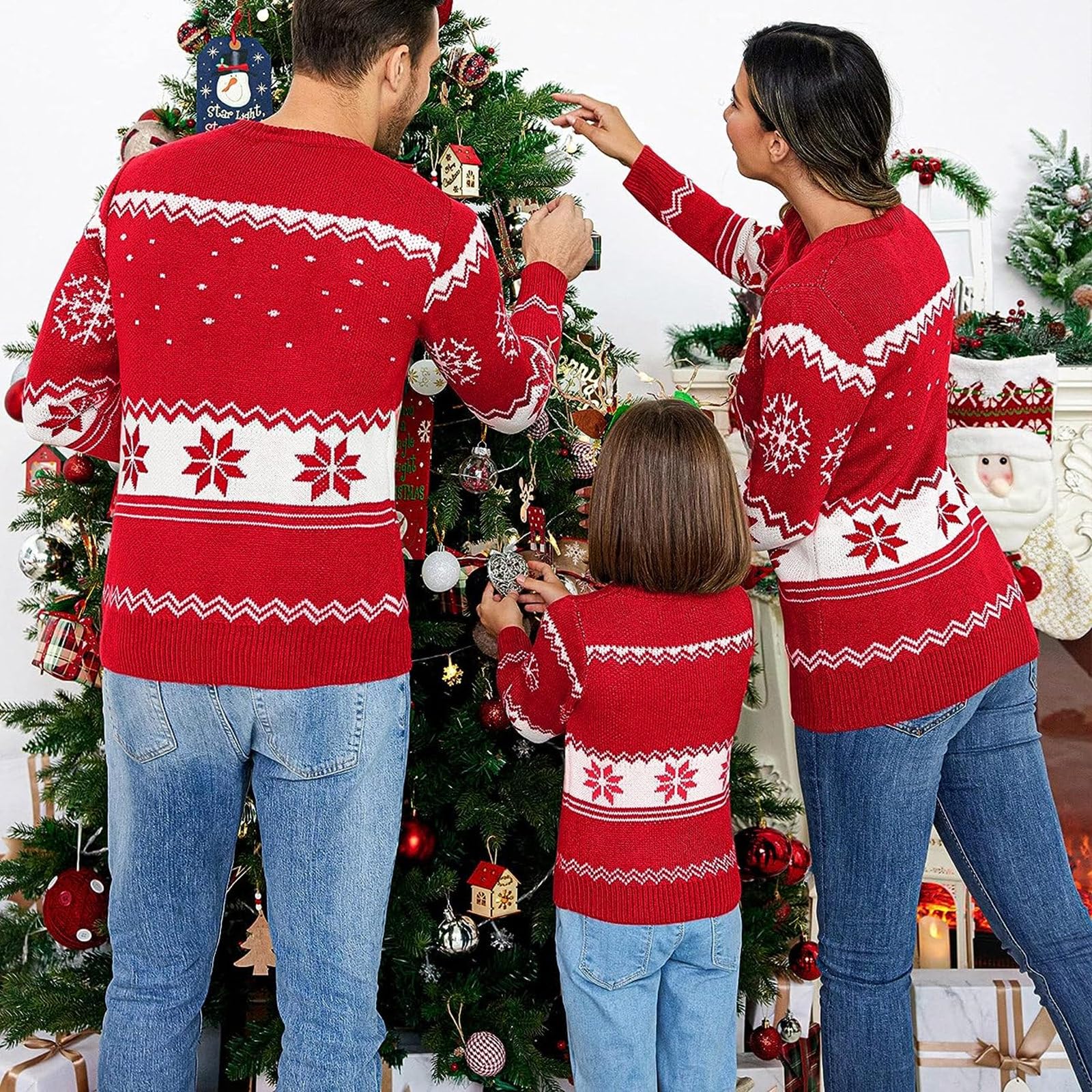 Maglione natalizio abbinato con renna e fiocchi di neve con stampa brutto maglione a maniche lunghe