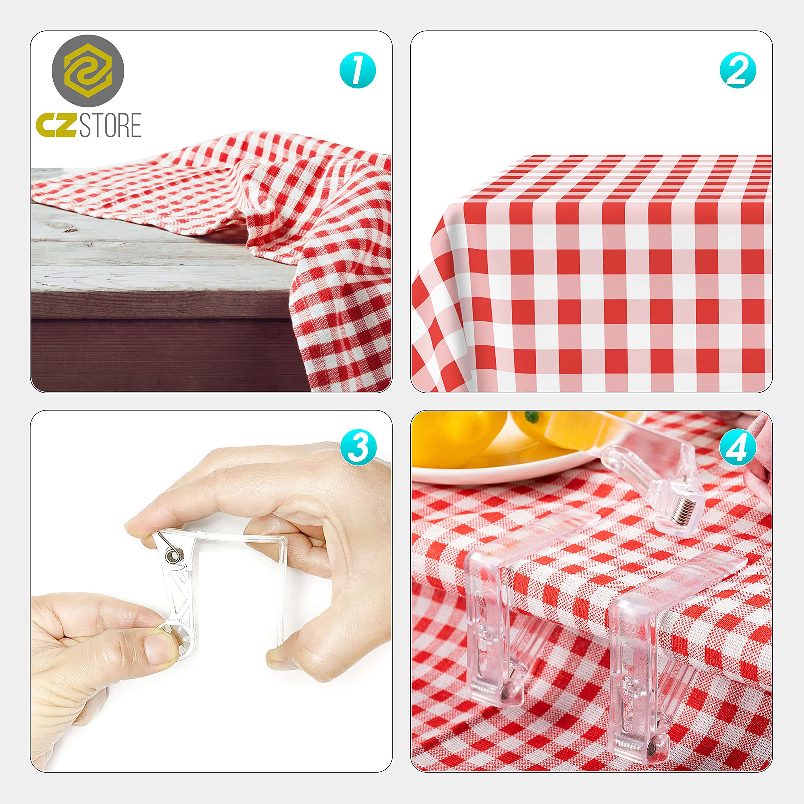 Fermatovaglia da Tavola | 8 Pezzi | ✮Garanzia A Vita✮ - Clip Ferma Tovaglia in Plastica Trasparente per Tavoli Esterni, Feste in Giardino, Terrazzo, Barbecue, Picnic, Tovaglie Plastica