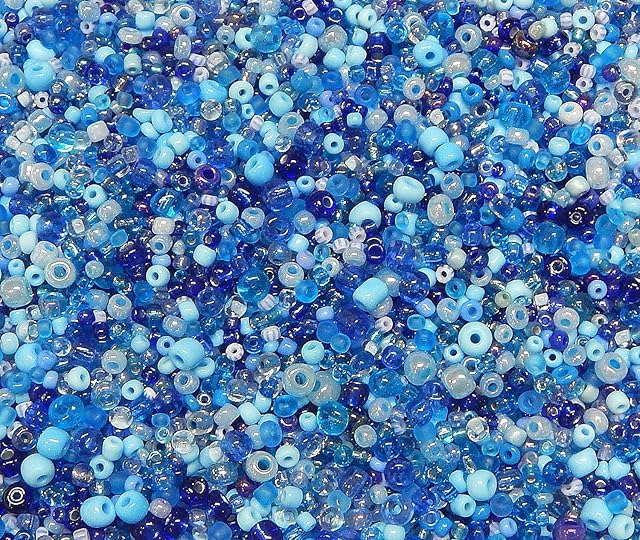 Perlin Pack of 3000 Glass Seed Beads 2 mm 3 mm 4 mm Round Pony Beads Mixed Sizes Colour Mix (Blue)