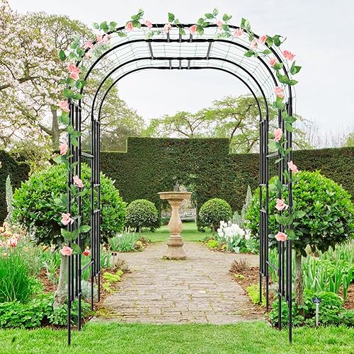 Miniatura 3 de Enrejado alto de arco de jardín para plantas trepadoras al aire libre, 87 pulgadas de alto, soporte de plantas de metal, enrejado de pepino para
