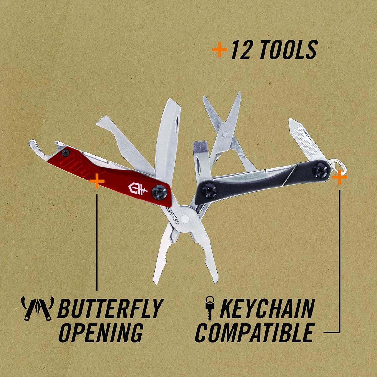Gerber Dime 12-in-1 Mini Multitool Pliers, Pocket Knife, Bottle Opener, Red | stocking stuffers, gifts for men, Needle nose pliers, EDC pocket knife, bottle opener, 12 tools, compact camping gear