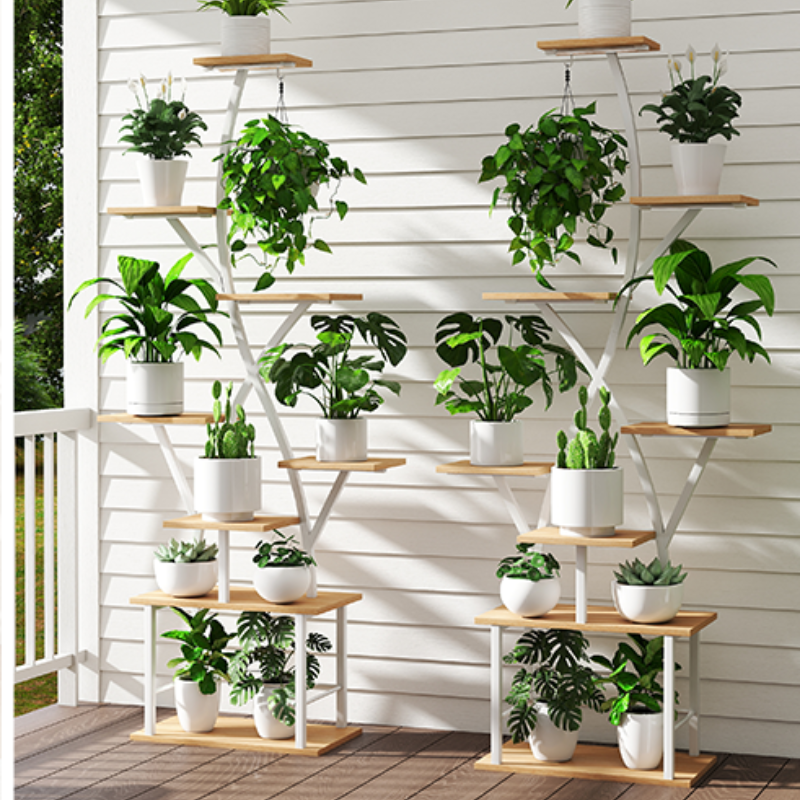 Stylish Plant Shelf with Tray, 64×40cm black-glitzhome-plant-stands-
