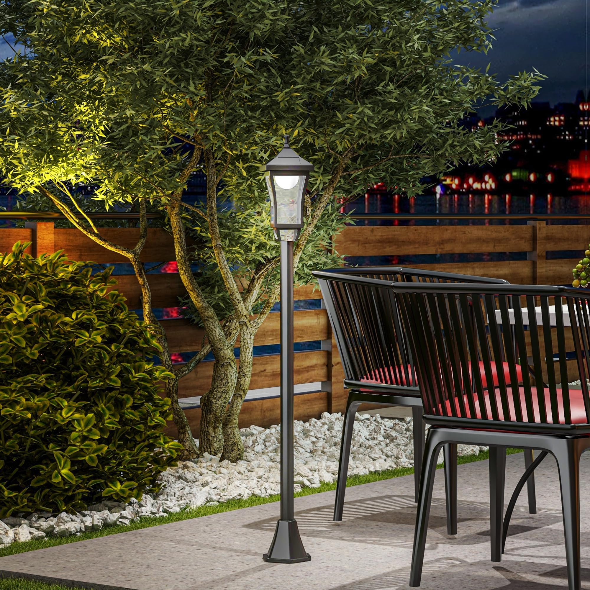 Outsunny Farola Solar Luz Solar de Exterior con Panel Solar Encendido y Apagado Automático IP44 para Terraza Patio 15x15x127 cm Negro